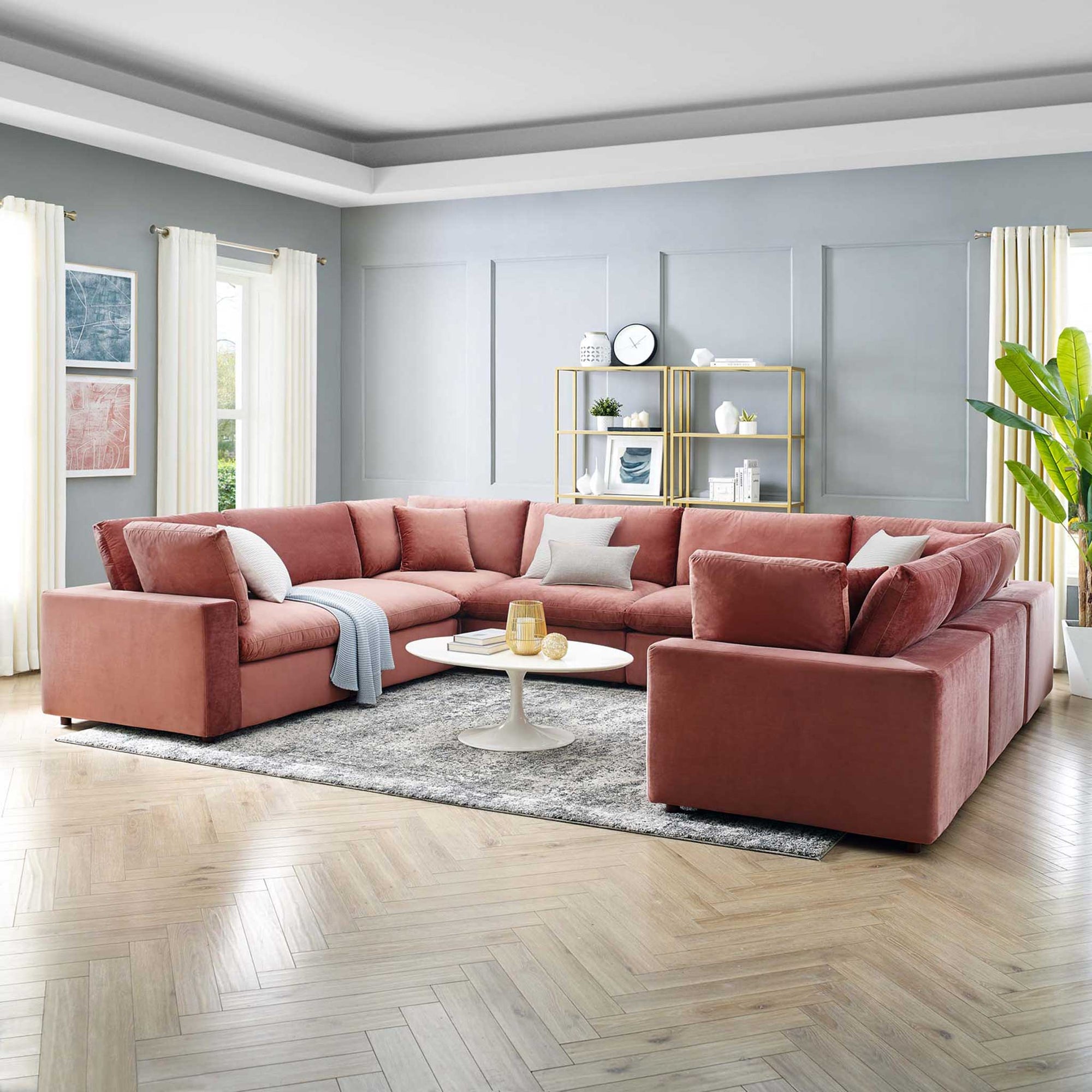 Carmen 8 Piece Modular Sectional Velvet Sofa Dusty Rose