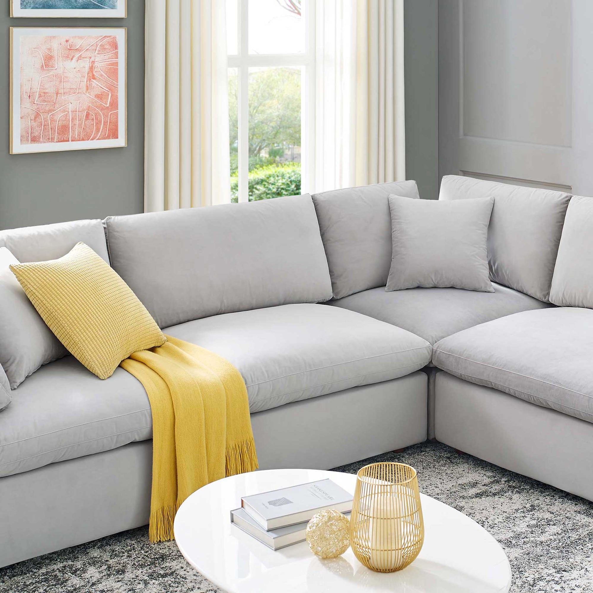 Carmen 8 Piece Modular Sectional Velvet Sofa Light Gray