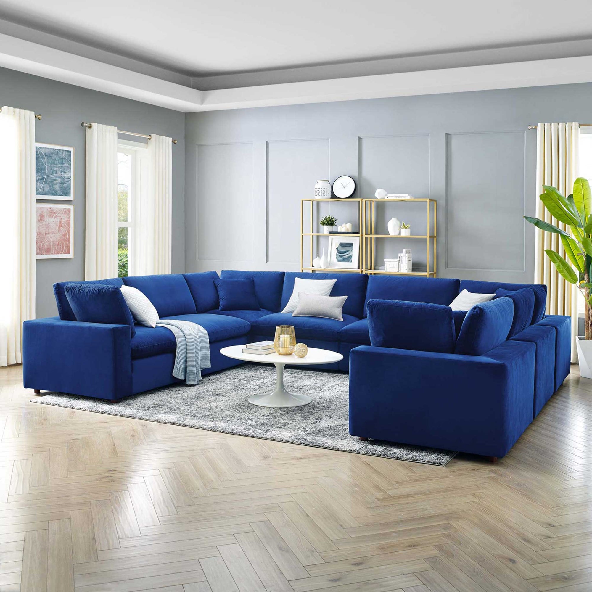 Carmen 8 Piece Modular Sectional Velvet Sofa Navy