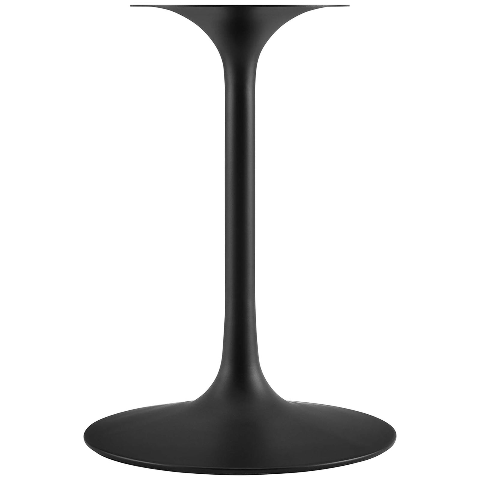Sleek matte black tapered pedestal base with wide circular foot for sturdy support. || EEI-4868-BLK-BLK || leg_studio