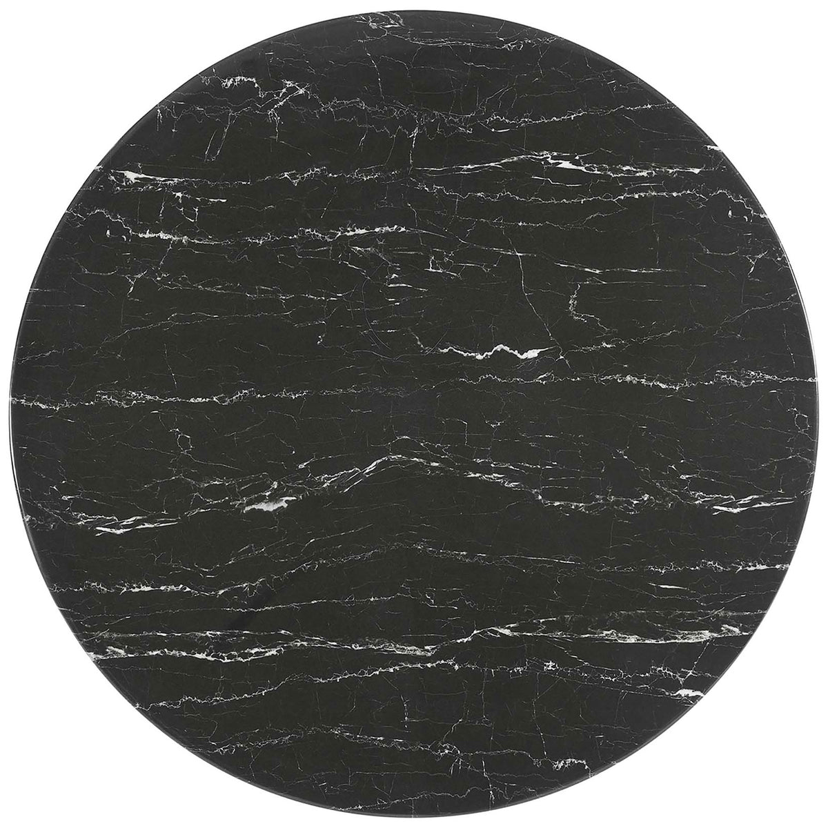 40 inch round black faux marble tabletop showcasing subtle white veining. || EEI-4876-BLK-BLK || top_studio