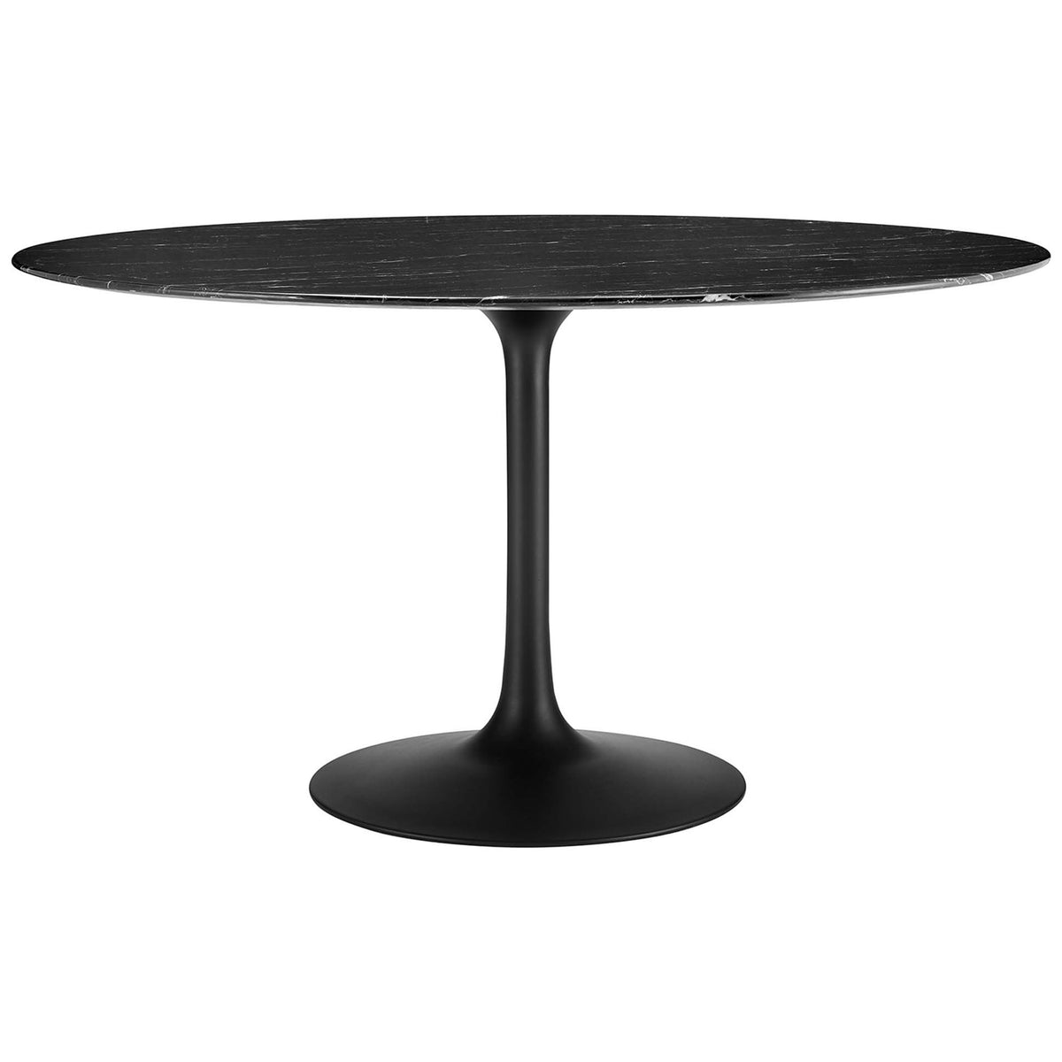Generous 54 inch black faux marble pedestal dining table ideal for family dinners. || EEI-4878-BLK-BLK || front_studio