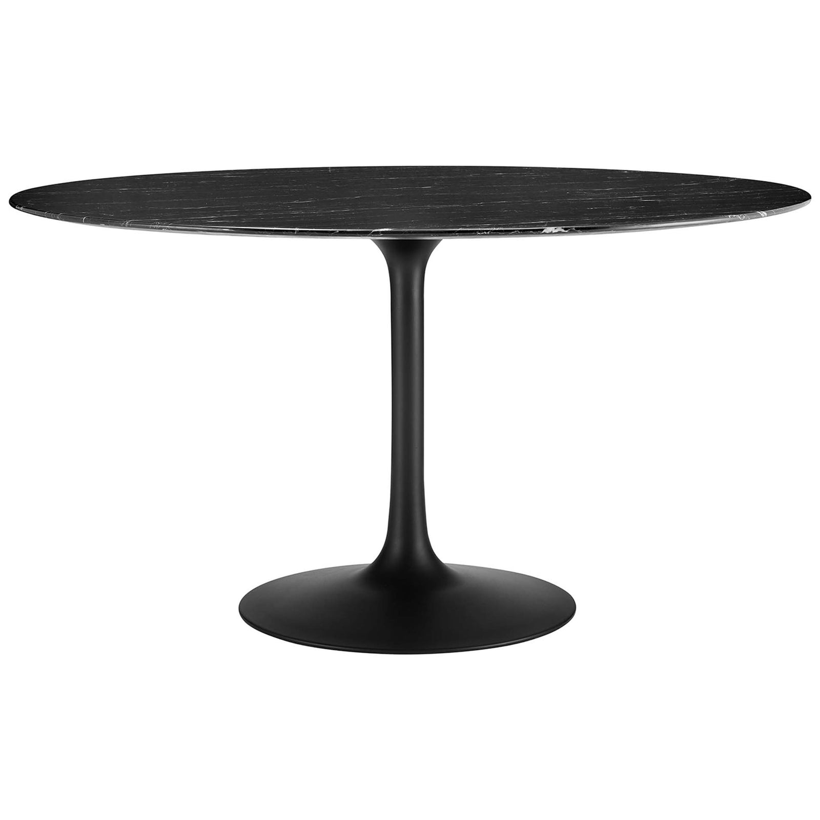 Generous 54 inch black faux marble pedestal dining table ideal for family dinners. || EEI-4878-BLK-BLK || front_studio
