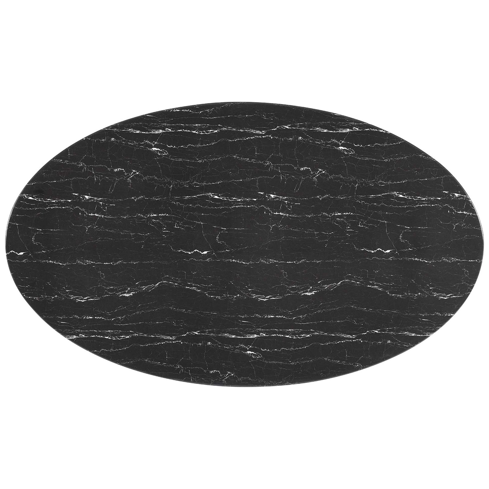 Wide 78 inch black faux marble tabletop with flowing white veining and smooth beveled edge || EEI-4889-BLK-BLK || top_studio