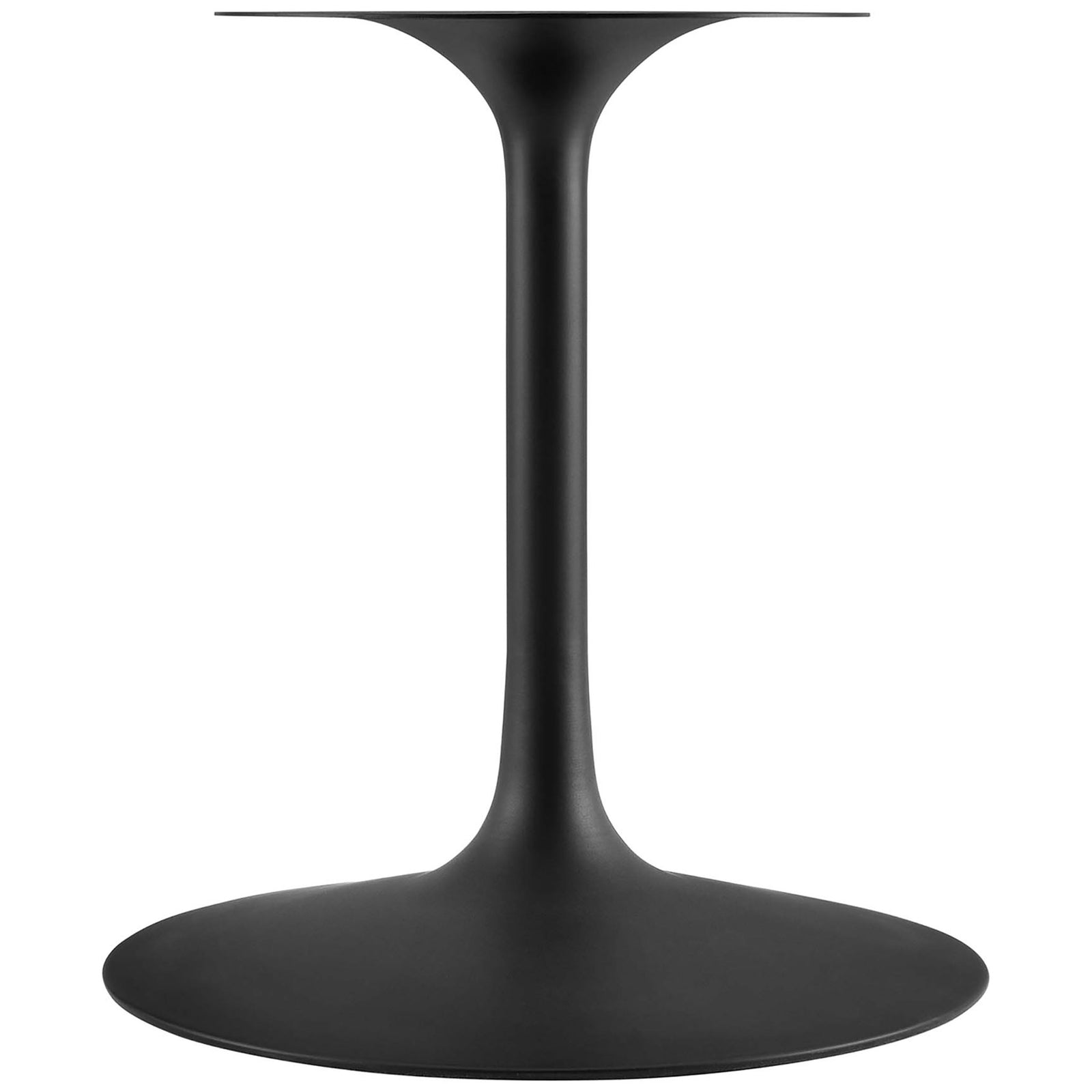 Sturdy black tulip pedestal base supporting the long dining table with sleek modern style || EEI-4889-BLK-BLK || leg_studio