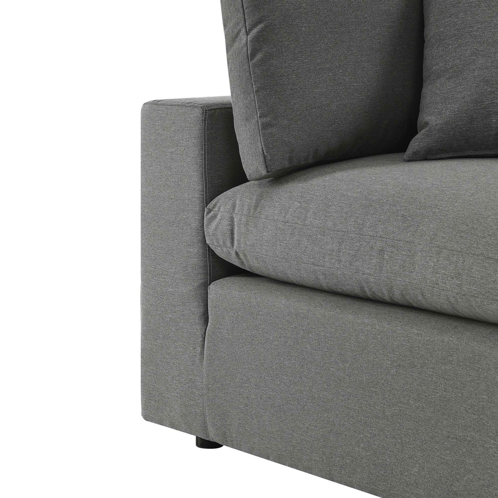 Charcoal fabric and plush seat cushion highlighting smooth, tightly woven upholstery texture || EEI-4902-CHA || detail_studio