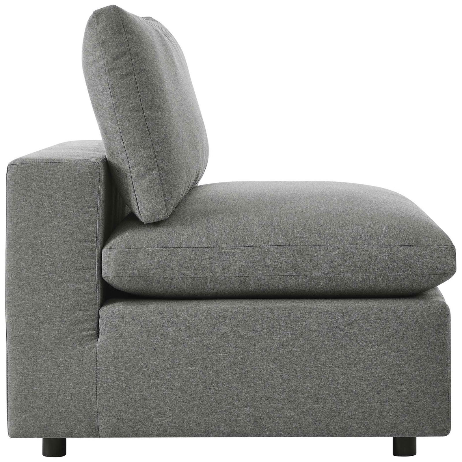Charcoal outdoor armless chair with extra deep seat cushion and tall pillow back support || EEI-4902-CHA || side_studio
