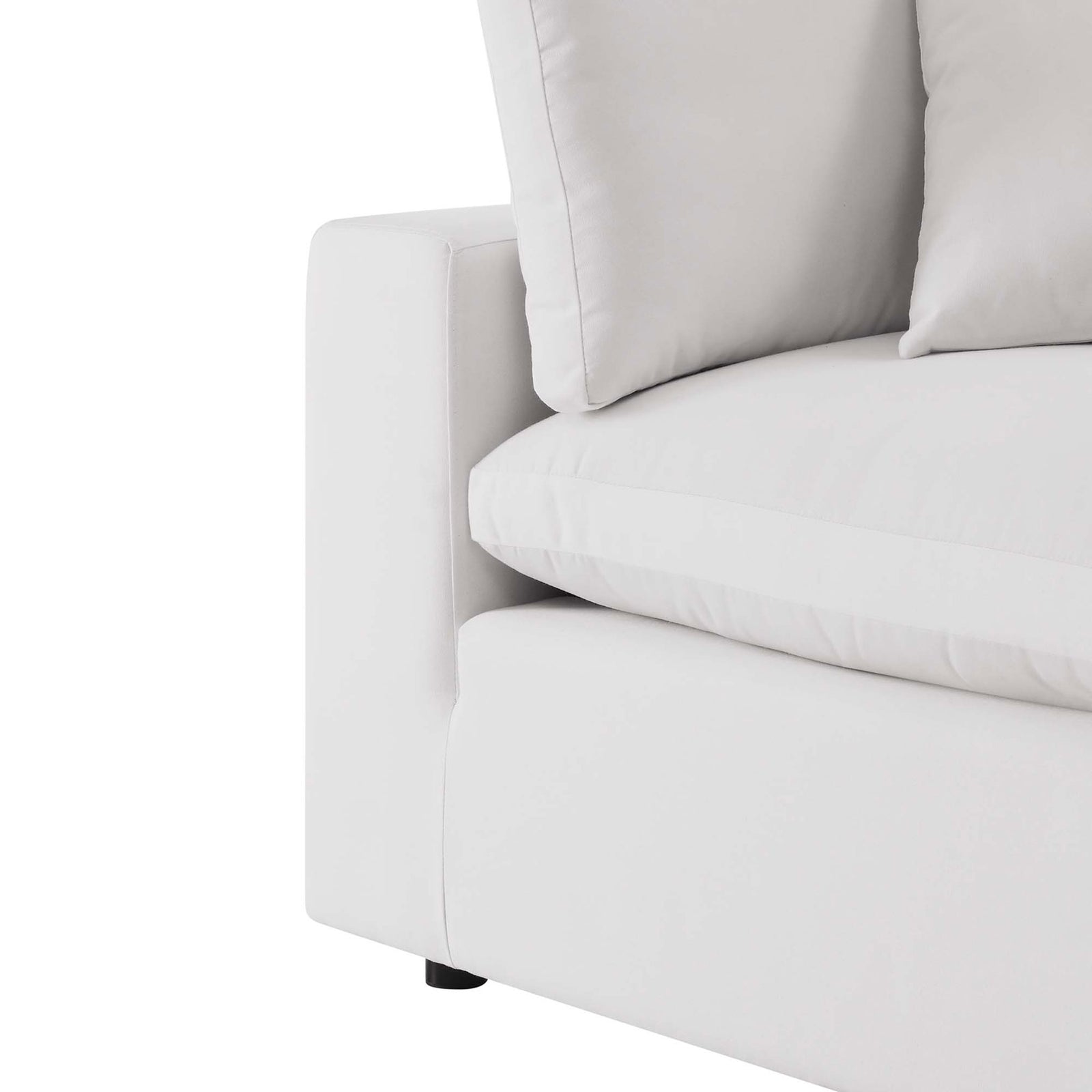 Soft white upholstery and plush seat cushion highlighting the smooth, inviting fabric texture || EEI-4902-WHI || detail_studio