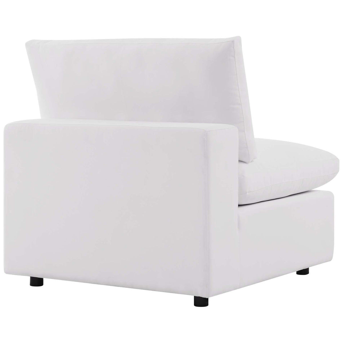 White outdoor chair featuring smooth back panel and neatly tailored cushions for a polished look || EEI-4902-WHI || back_angle_studio