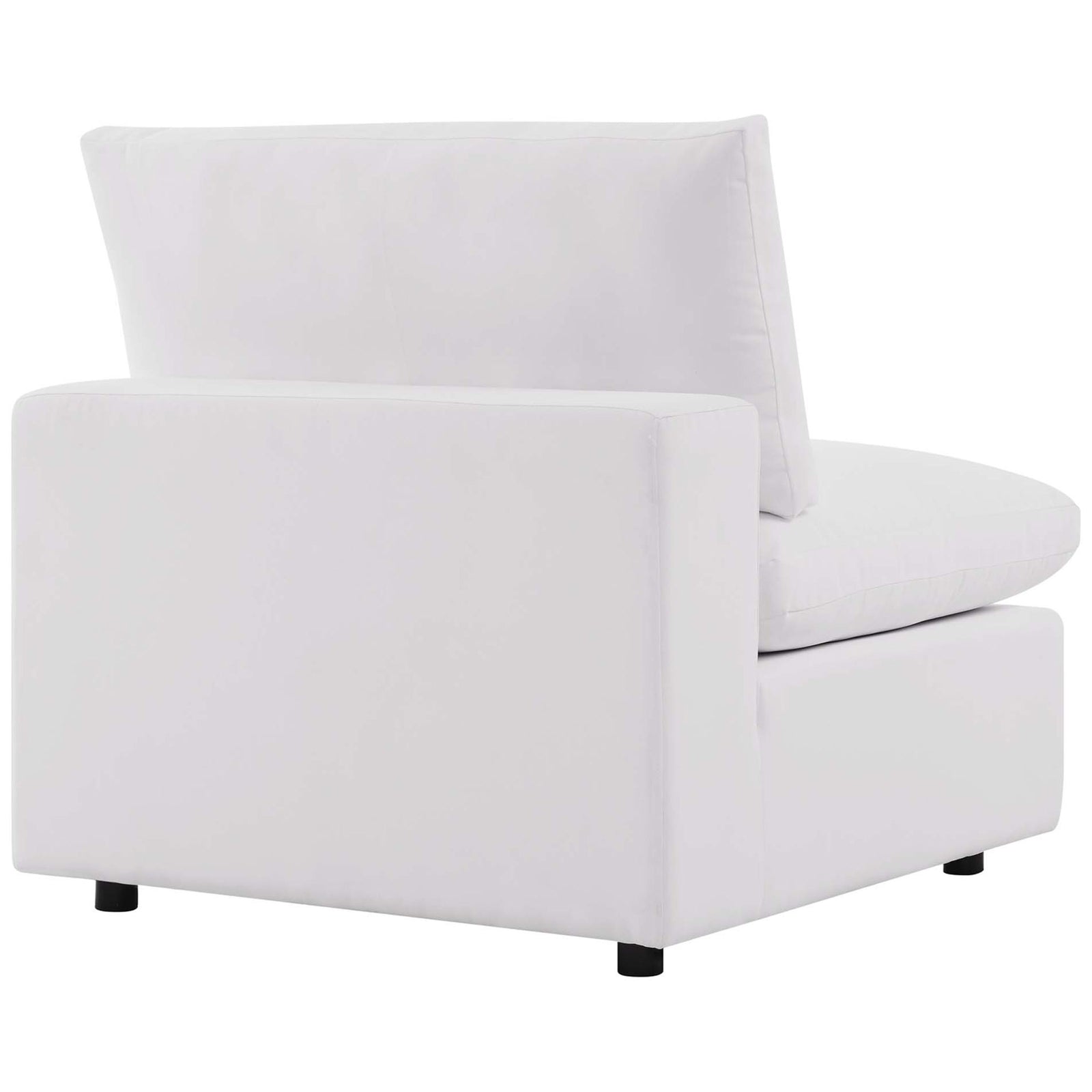 White outdoor chair featuring smooth back panel and neatly tailored cushions for a polished look || EEI-4902-WHI || back_angle_studio