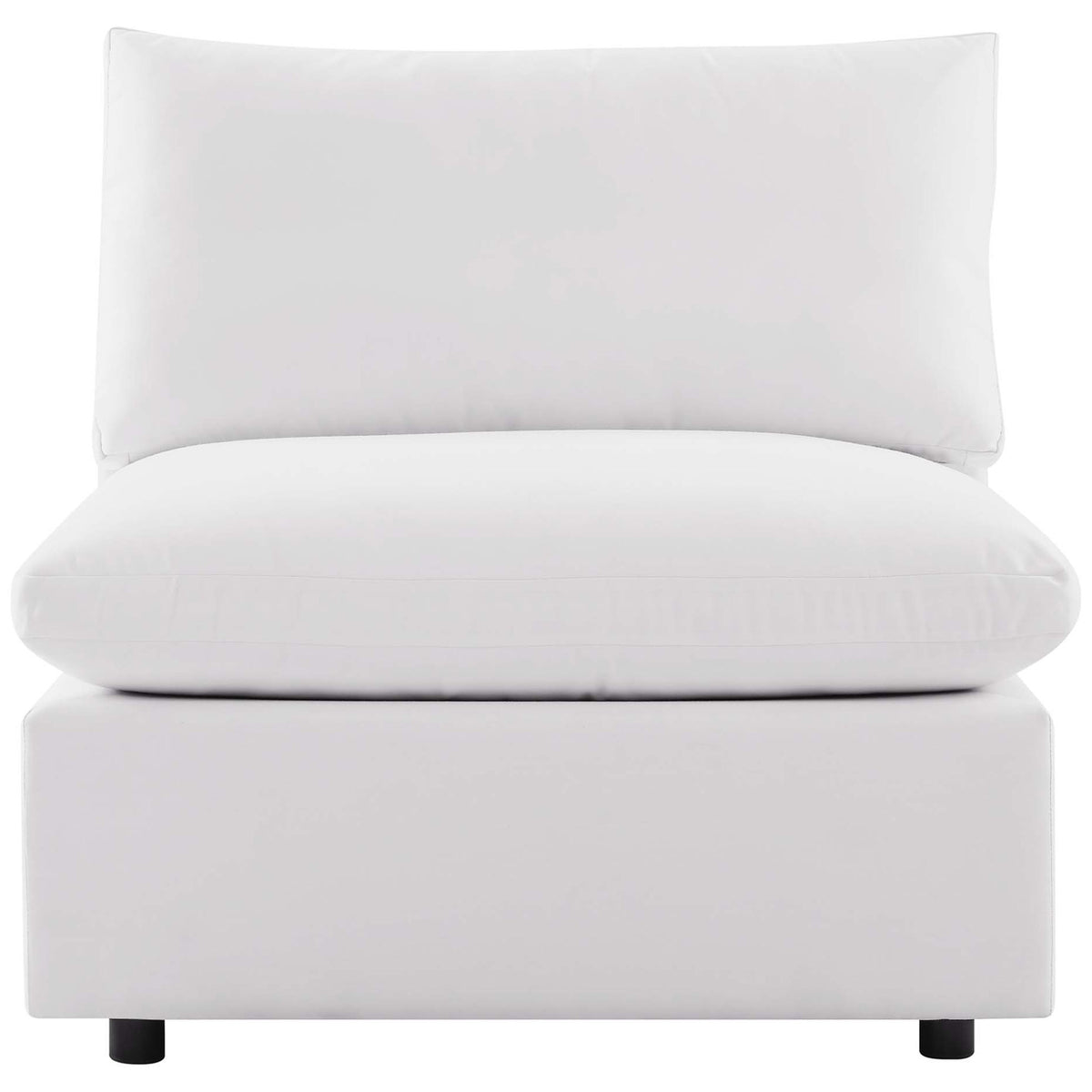 White outdoor armless chair with overstuffed cushions and clean modern silhouette for relaxing || EEI-4902-WHI || front_studio