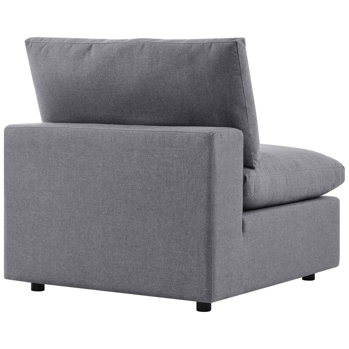 Slate gray outdoor chair featuring smooth back panel and neatly tailored Sunbrella cushions || EEI-4905-SLA || back_angle_studio
