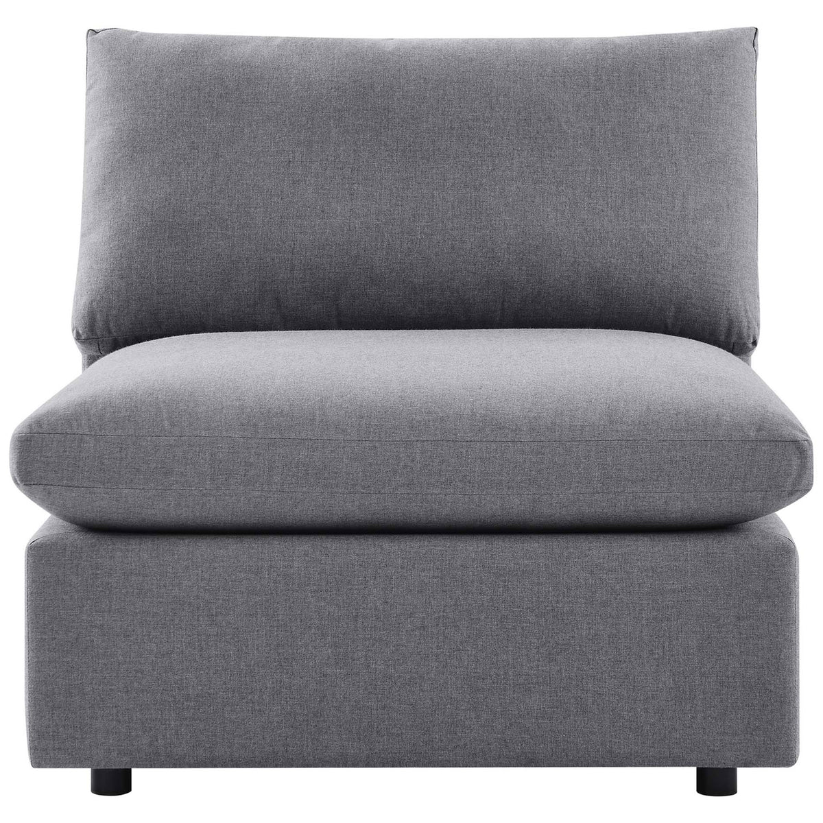 Slate gray outdoor armless chair with plush cushions and low modern profile for laidback lounging || EEI-4905-SLA || front_studio