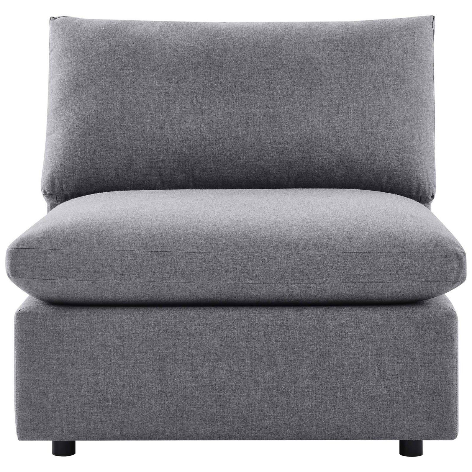 Slate gray outdoor armless chair with plush cushions and low modern profile for laidback lounging || EEI-4905-SLA || front_studio