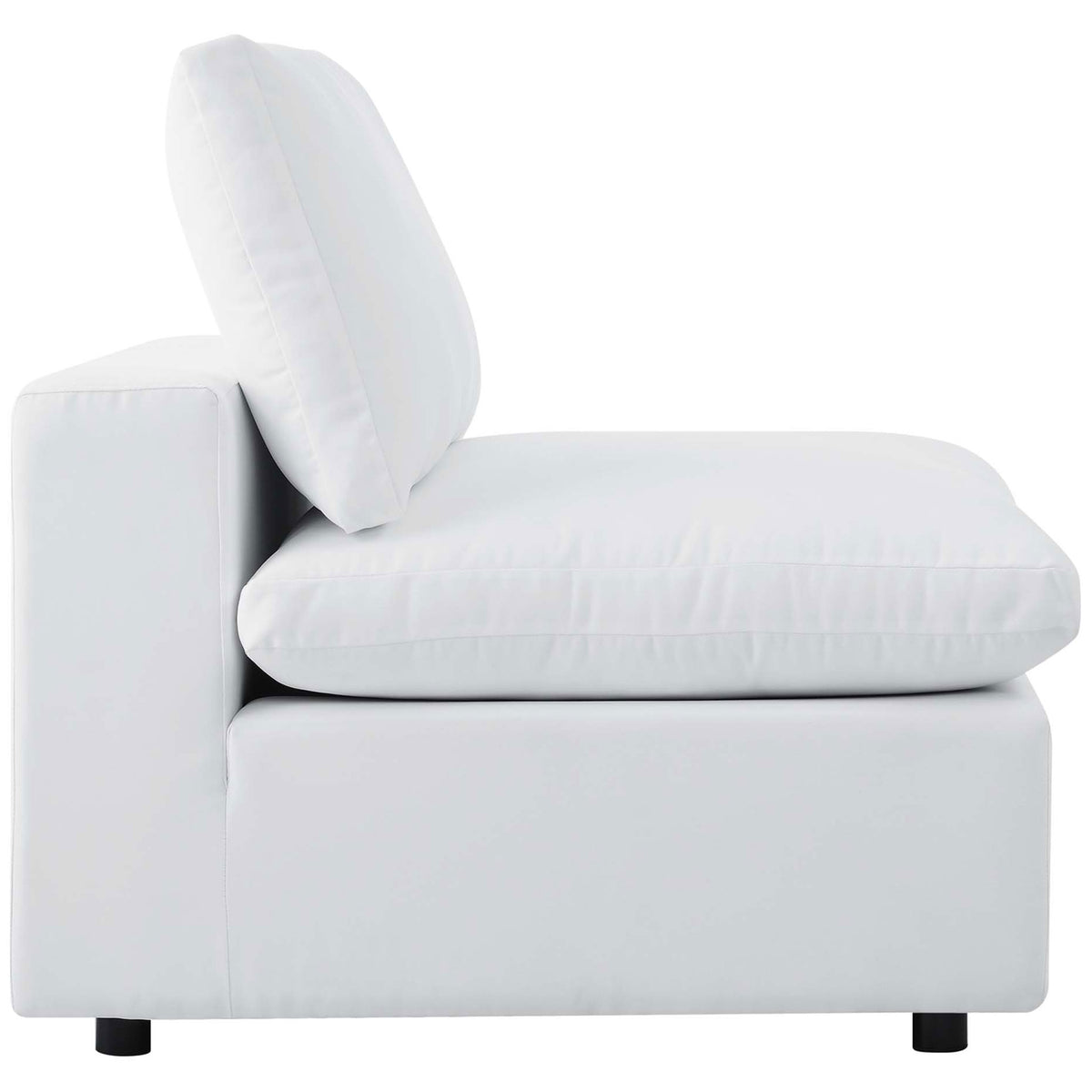 White Sunbrella armless chair with extra deep seat and tall back cushion for relaxed lounging || EEI-4905-WHI || side_studio