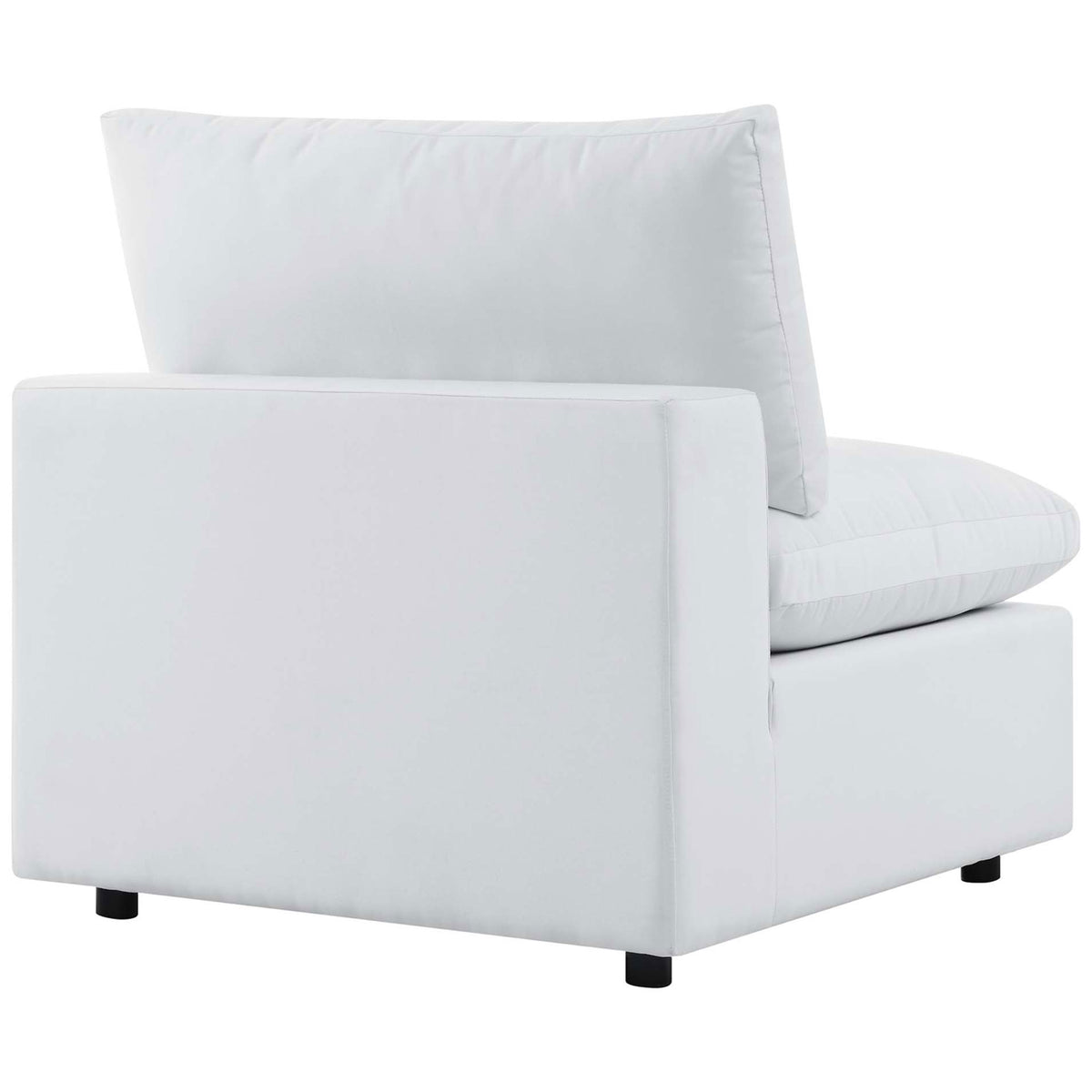 White outdoor chair featuring smooth back panel and neatly tailored Sunbrella cushions || EEI-4905-WHI || back_angle_studio