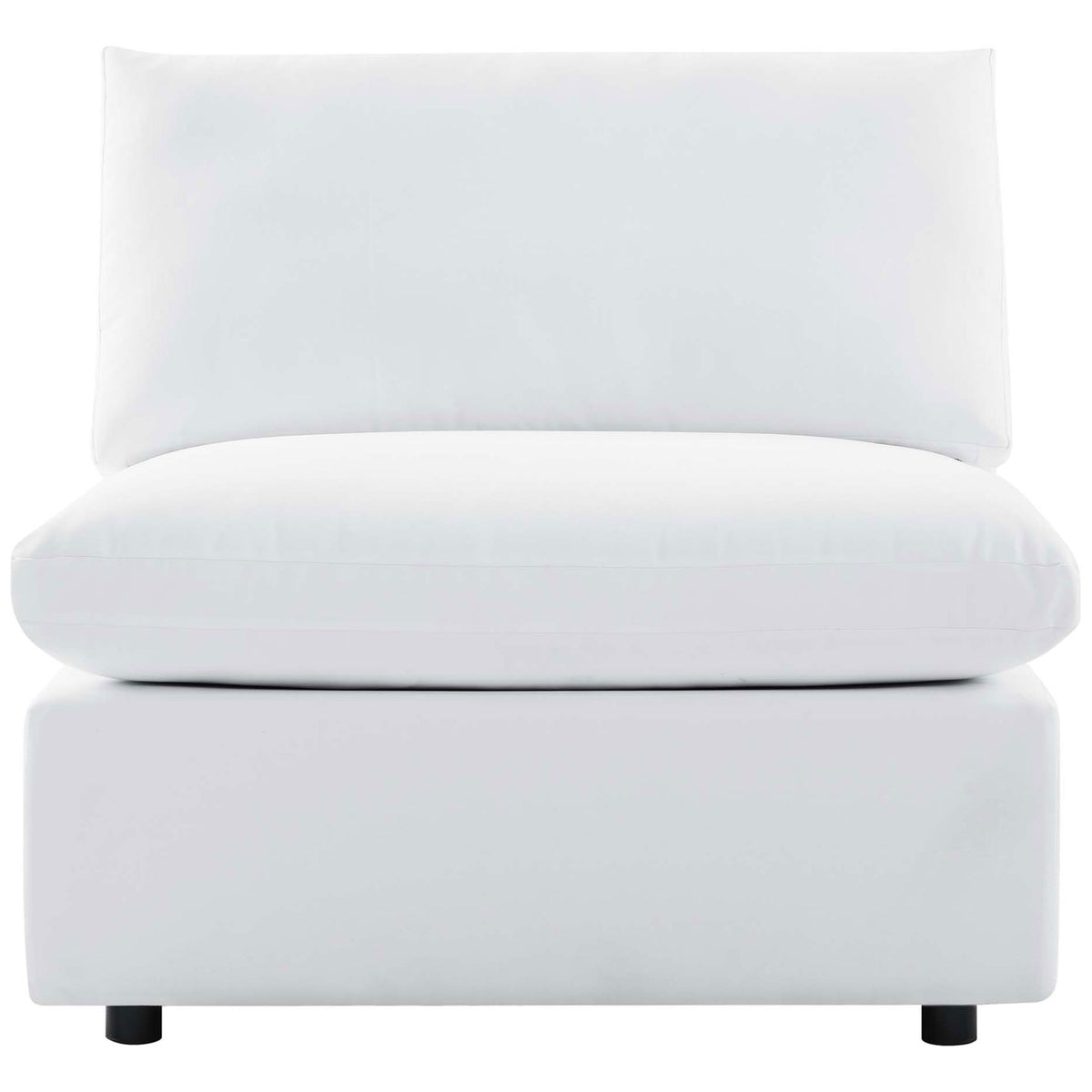 White Sunbrella outdoor armless chair with plush cushions and low modern profile for lounging || EEI-4905-WHI || front_studio