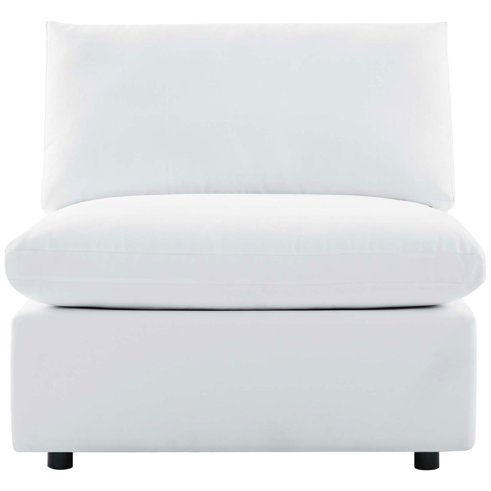 White Sunbrella outdoor armless chair with plush cushions and low modern profile for lounging || EEI-4905-WHI || front_studio