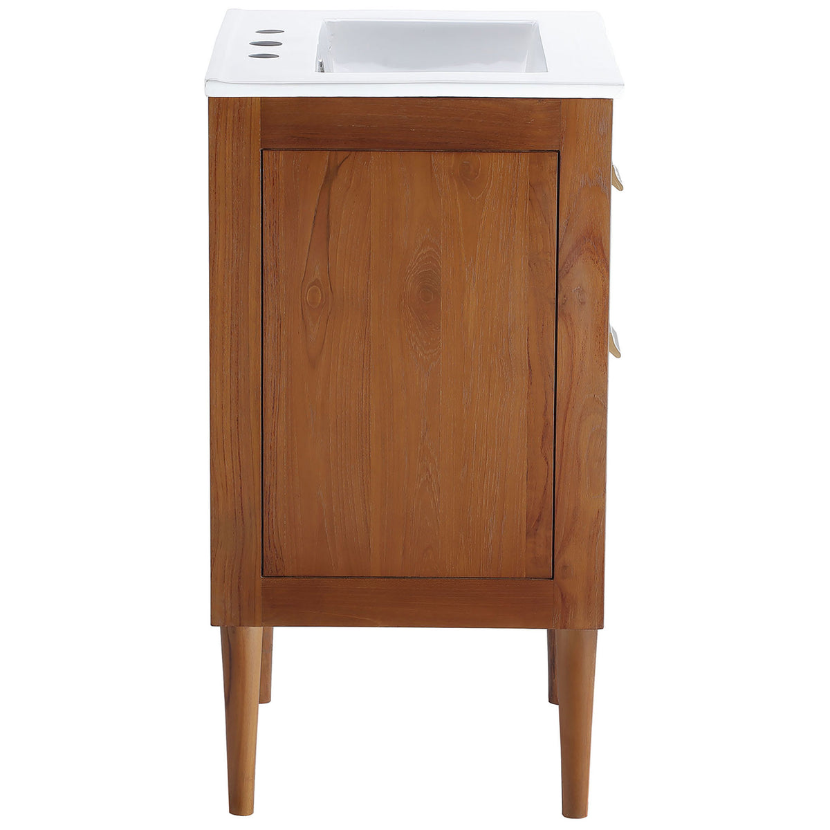 Paneled teak sides and slim tapered legs showcase quality craftsmanship and durable wood construction. || EEI-5108-NAT-WHI || side_studio