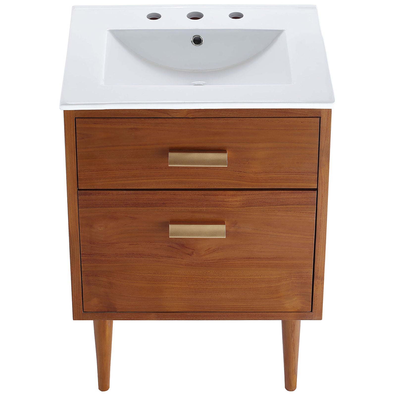 Integrated rectangular basin with predrilled 3-hole deck fits an 8-inch widespread faucet. || EEI-5108-NAT-WHI || top_angle_studio