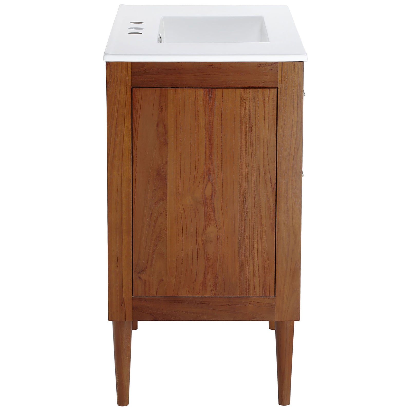 Framed teak side panels and mid-century tapered legs underscore timeless design. || EEI-5109-NAT-WHI || side_studio