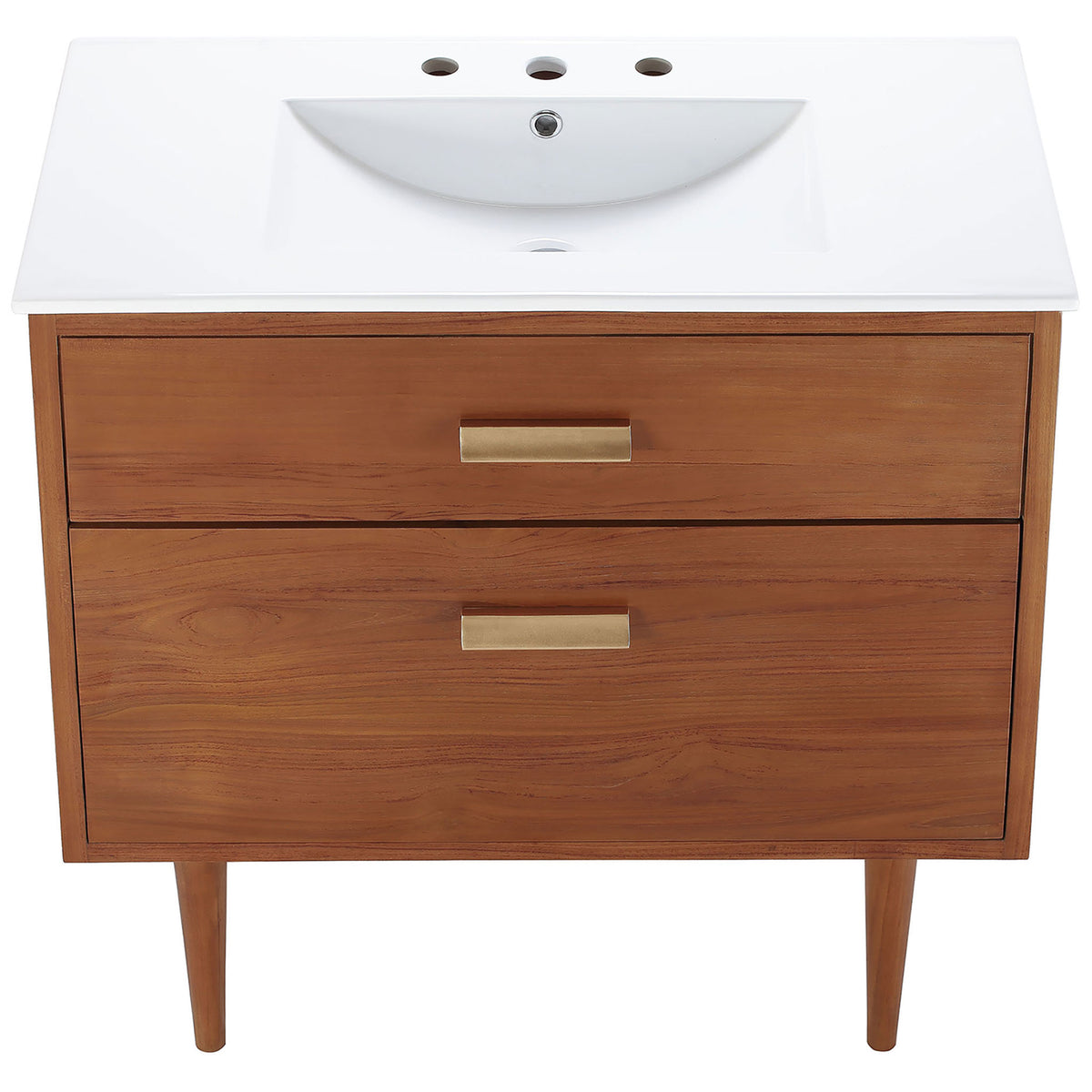 Spacious rectangular basin with 3-hole deck accommodates an 8-inch widespread faucet. || EEI-5109-NAT-WHI || top_angle_studio