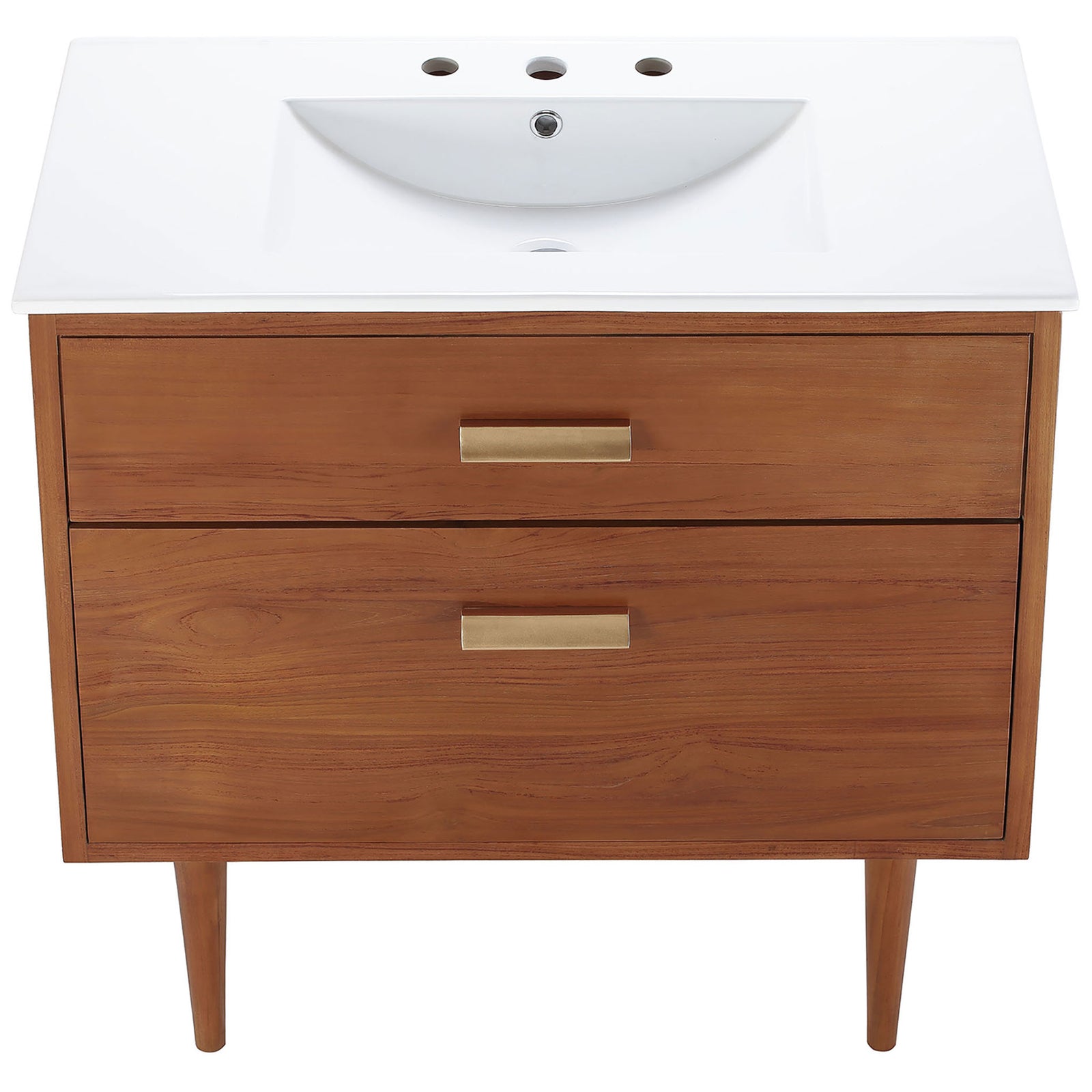 Spacious rectangular basin with 3-hole deck accommodates an 8-inch widespread faucet. || EEI-5109-NAT-WHI || top_angle_studio