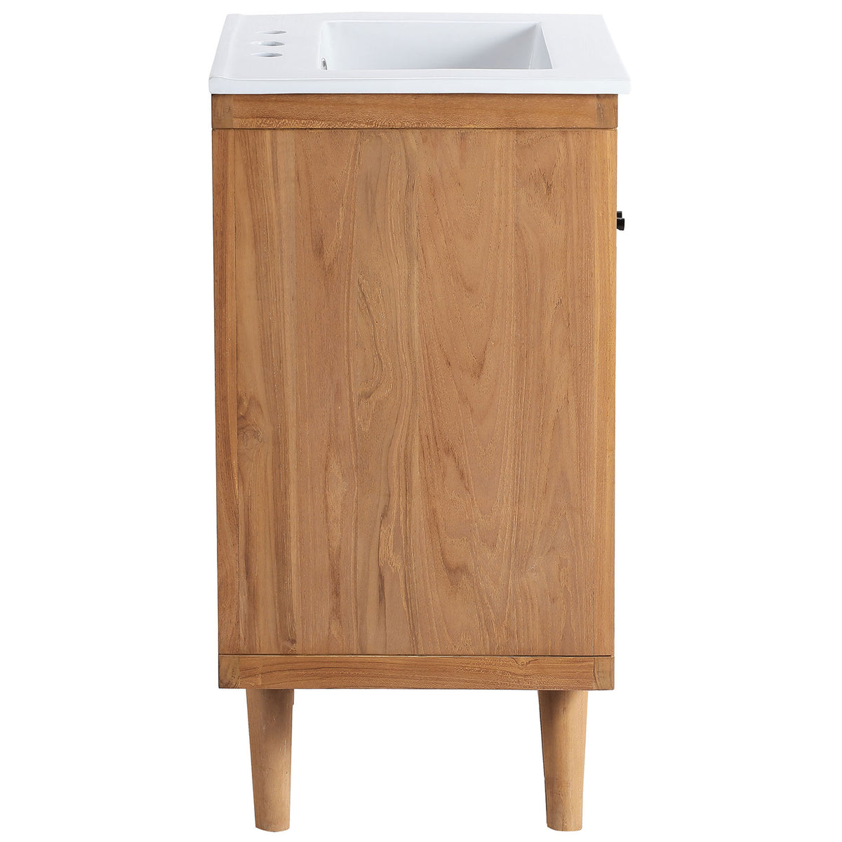 Solid teak side profile shows clean lines and warm wood grain || EEI-5112-NAT-WHI || side_studio