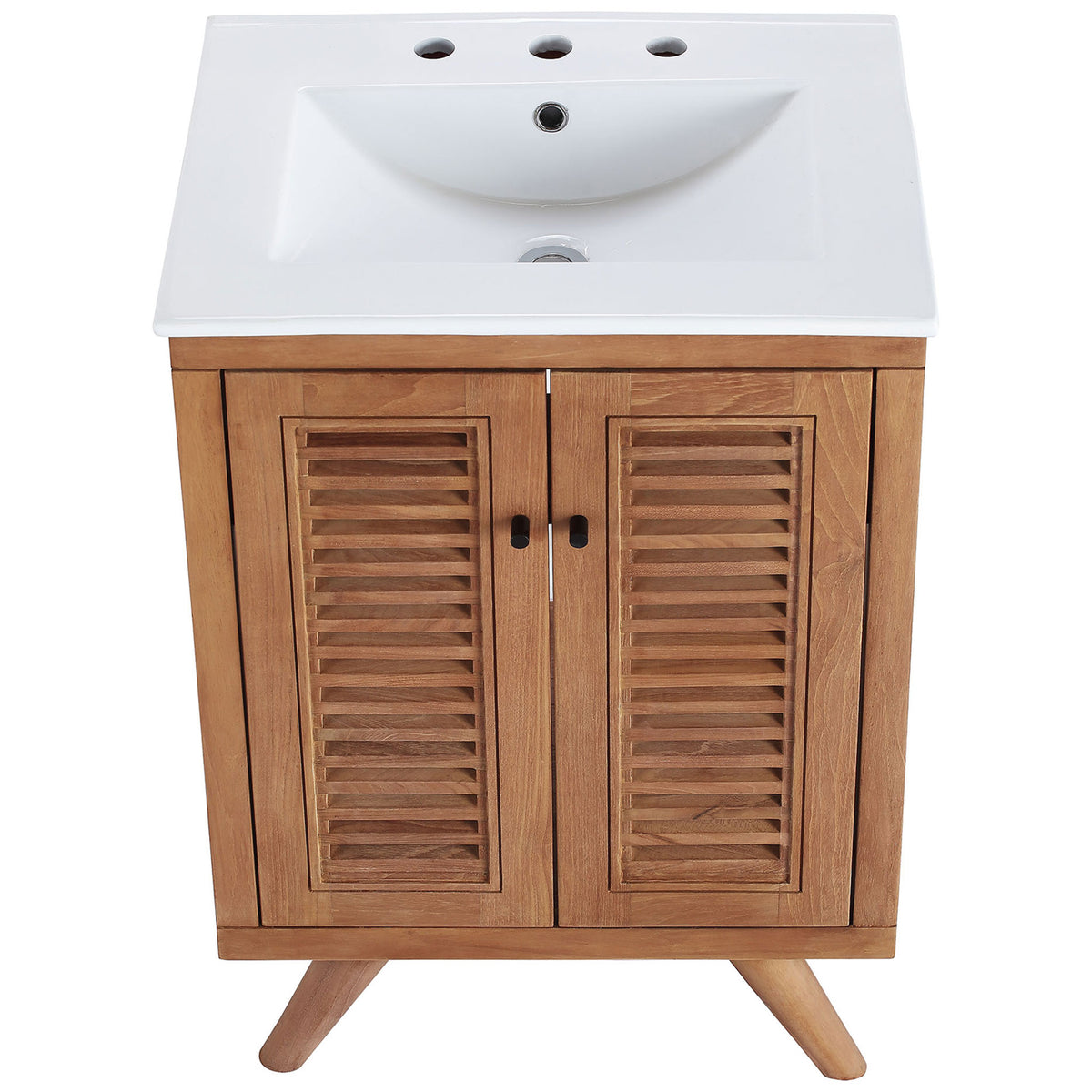 Integrated ceramic sink with three faucet holes and a smooth, easy-clean surface || EEI-5112-NAT-WHI || top_studio