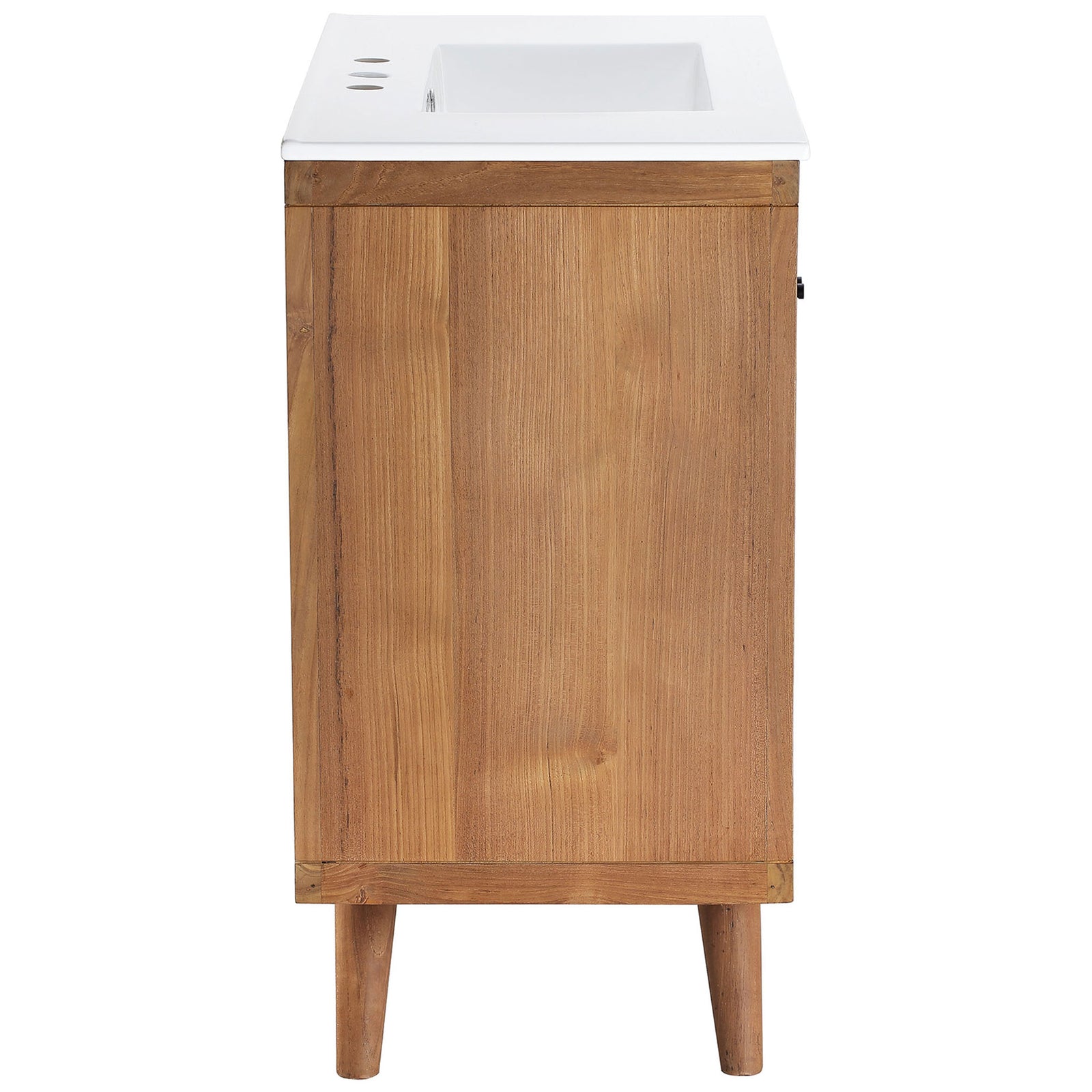 Sturdy teak side paneling emphasizes clean construction and rich wood tone || EEI-5113-NAT-WHI || side_studio