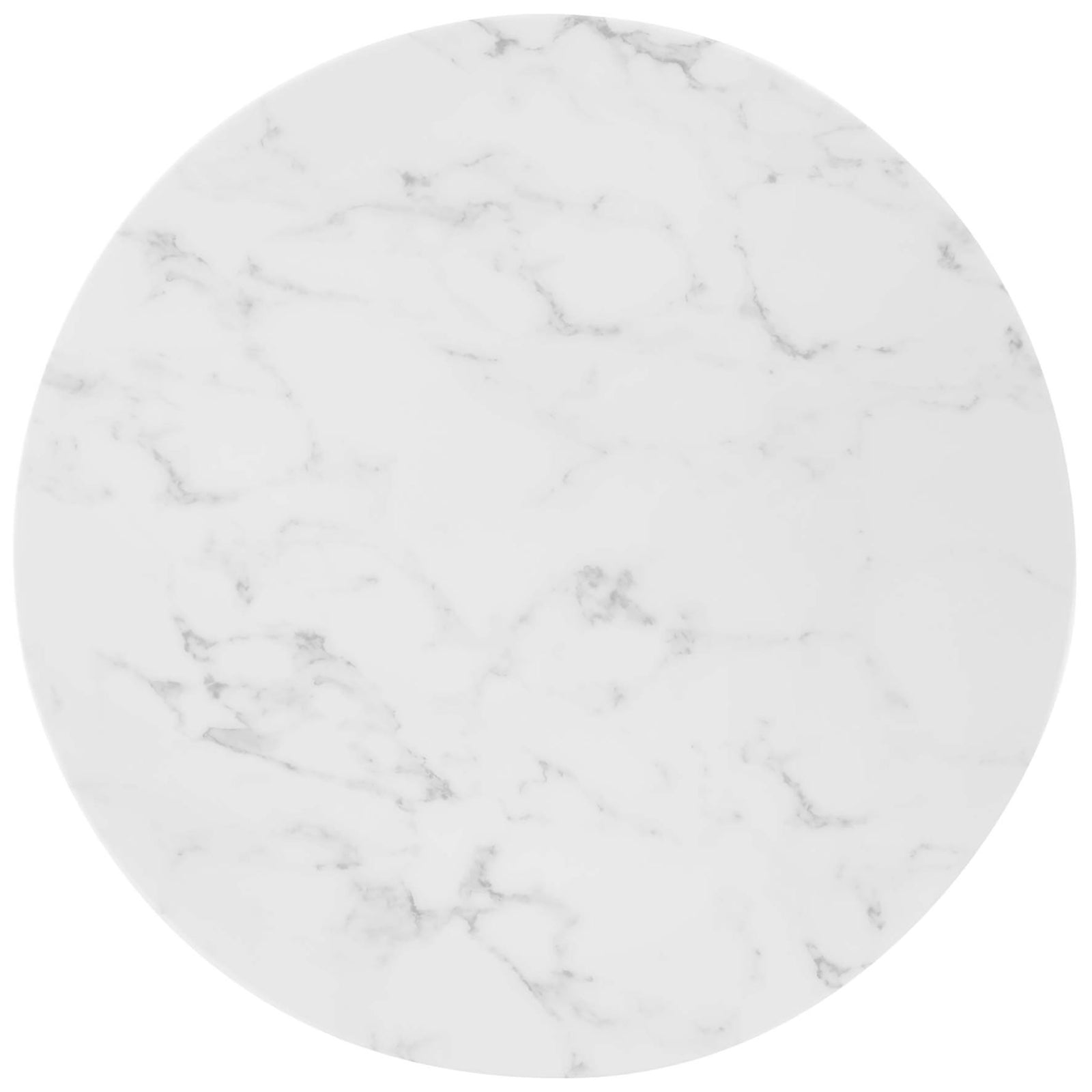 White faux marble tabletop with soft gray veining in a clean modern round profile || EEI-5121-GLD-WHI || top_studio