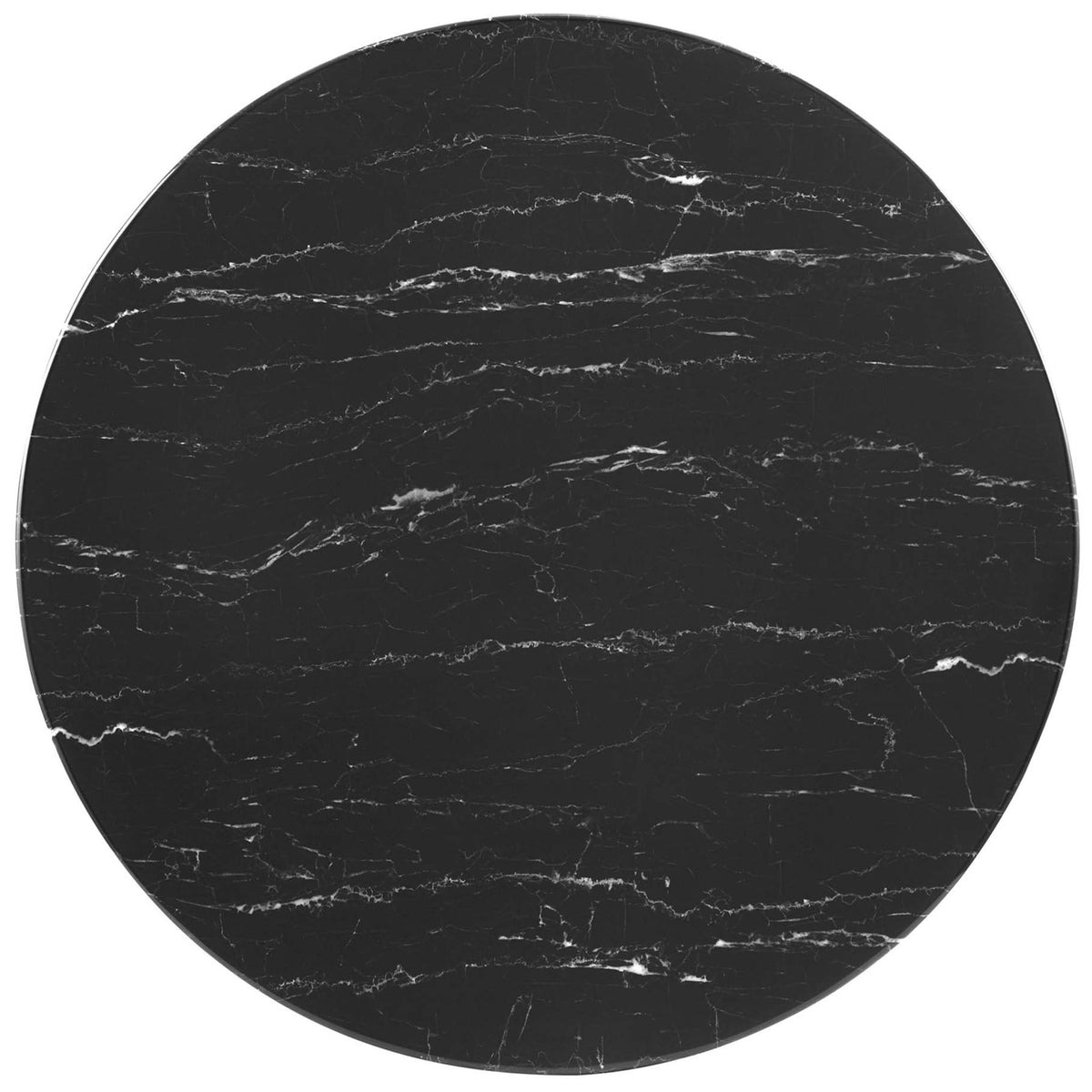 Spacious black artificial marble tabletop with soft white veining and slim profile || EEI-5132-GLD-BLK || top_studio