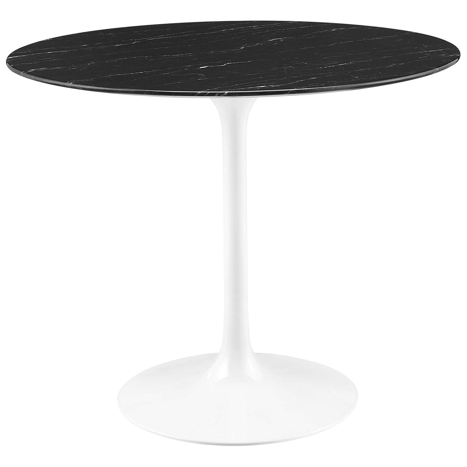 36 inch round black faux marble dining table with sleek white tulip pedestal base || EEI-5168-WHI-BLK || front_studio