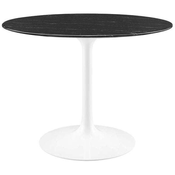 40 inch round black faux marble dining table with crisp white tulip pedestal base || EEI-5181-WHI-BLK || front_studio