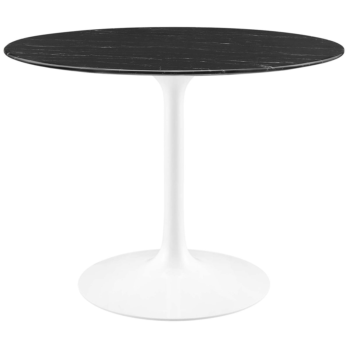 40 inch round black faux marble dining table with crisp white tulip pedestal base || EEI-5181-WHI-BLK || front_studio