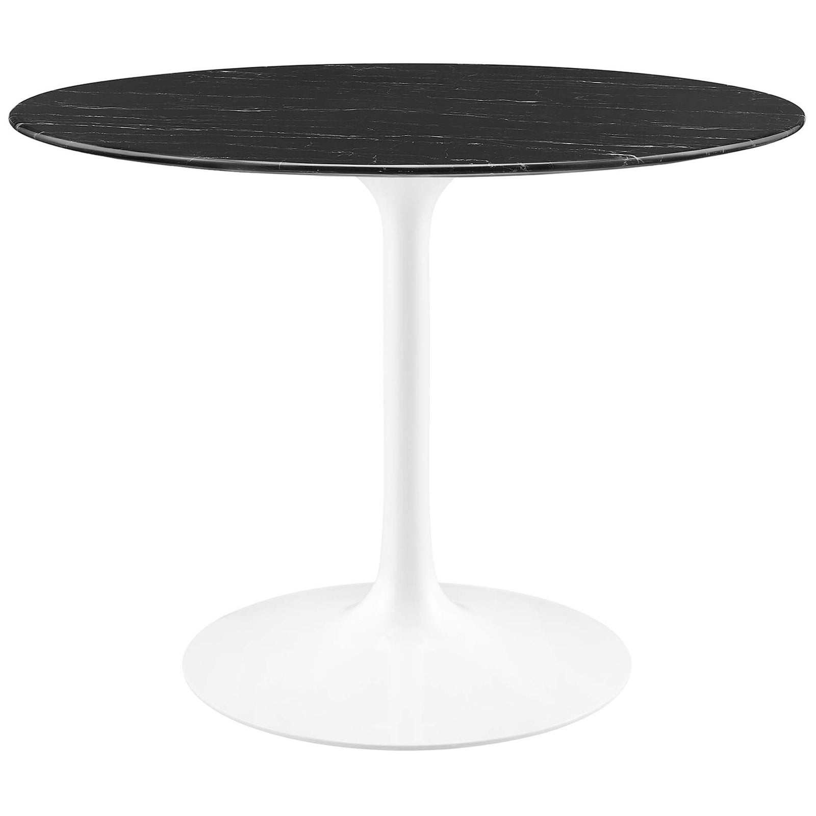 40 inch round black faux marble dining table with crisp white tulip pedestal base || EEI-5181-WHI-BLK || front_studio