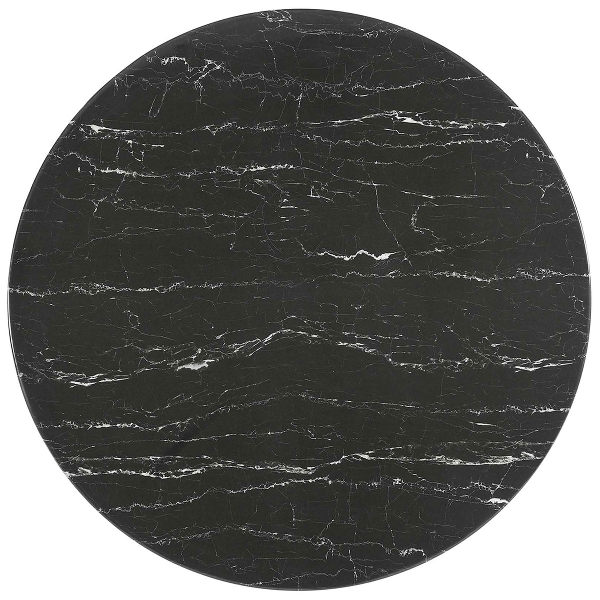Black faux marble tabletop with bold white veining adding drama to the 40 inch round surface || EEI-5181-WHI-BLK || top_studio