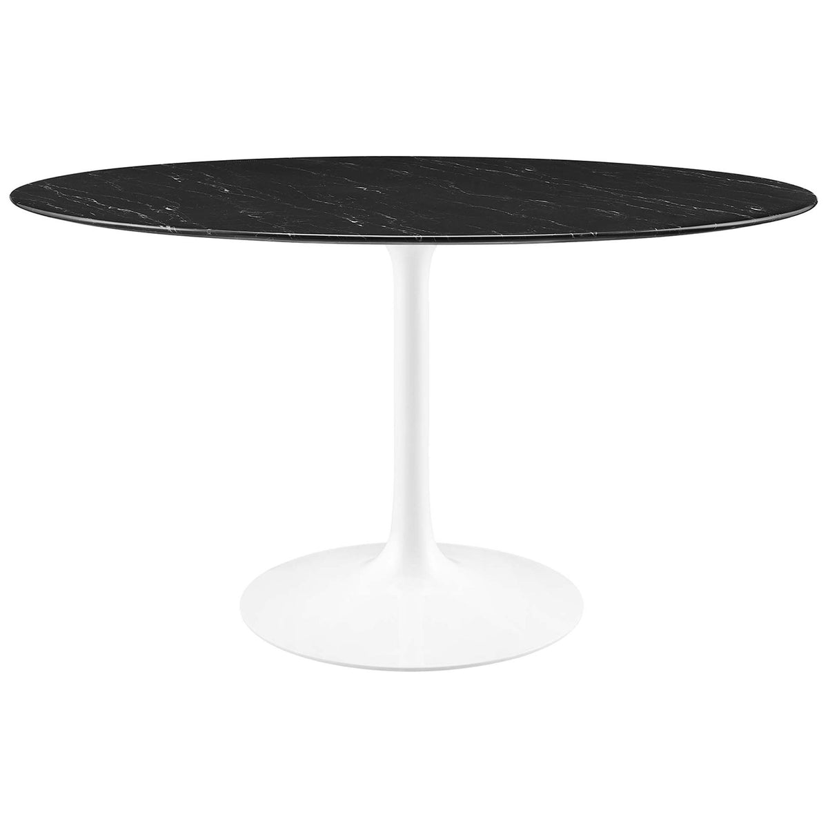 54 inch round black faux marble dining table with white tulip pedestal base for five guests || EEI-5183-WHI-BLK || front_studio