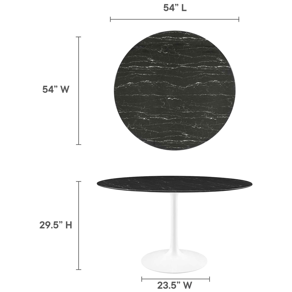 Dimension guide for the Lippa 54 inch round dining table outlining height and tabletop size || EEI-5183-WHI-BLK || dimension_studio