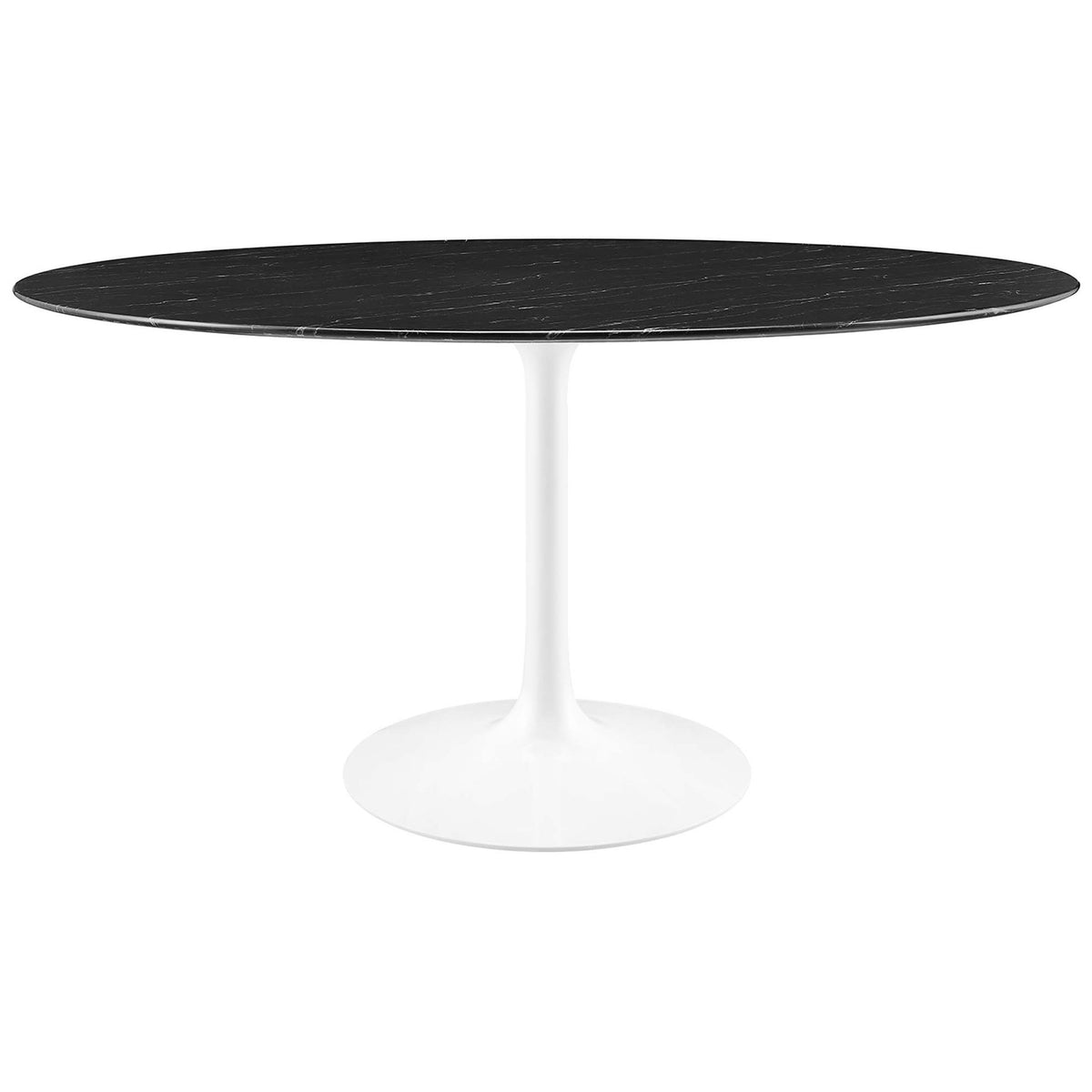 60 inch round black faux marble dining table with white pedestal base for generous seating || EEI-5184-WHI-BLK || front_studio