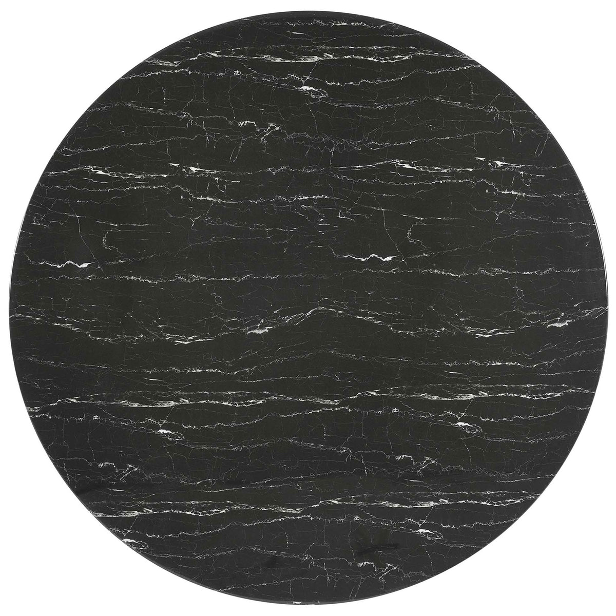 Expansive black faux marble tabletop with white veining that makes a striking dining statement || EEI-5184-WHI-BLK || top_studio