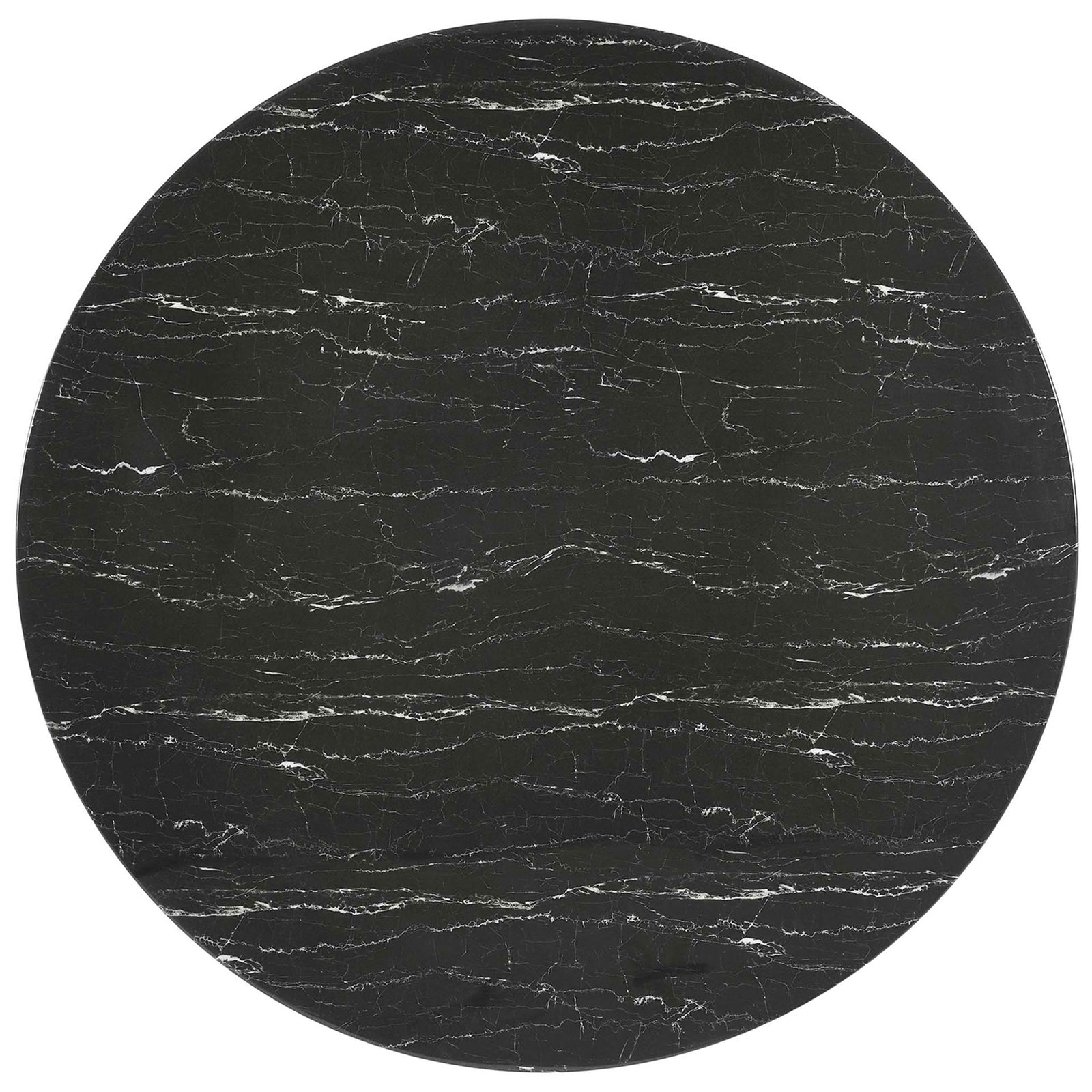 Expansive black faux marble tabletop with white veining that makes a striking dining statement || EEI-5184-WHI-BLK || top_studio
