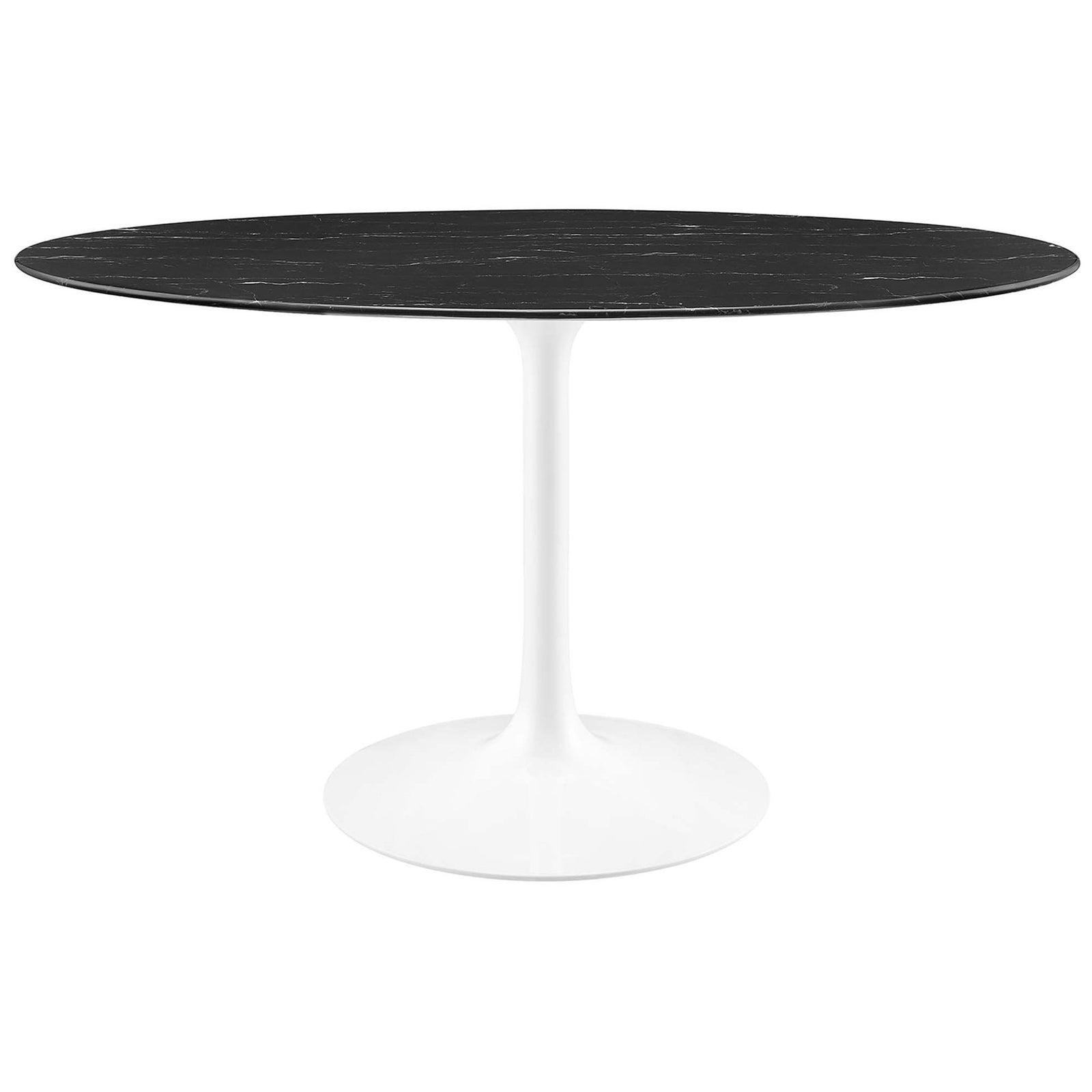 Lippa 54 in. oval black faux marble dining table with sleek white pedestal base for four guests || EEI-5185-WHI-BLK || front_studio