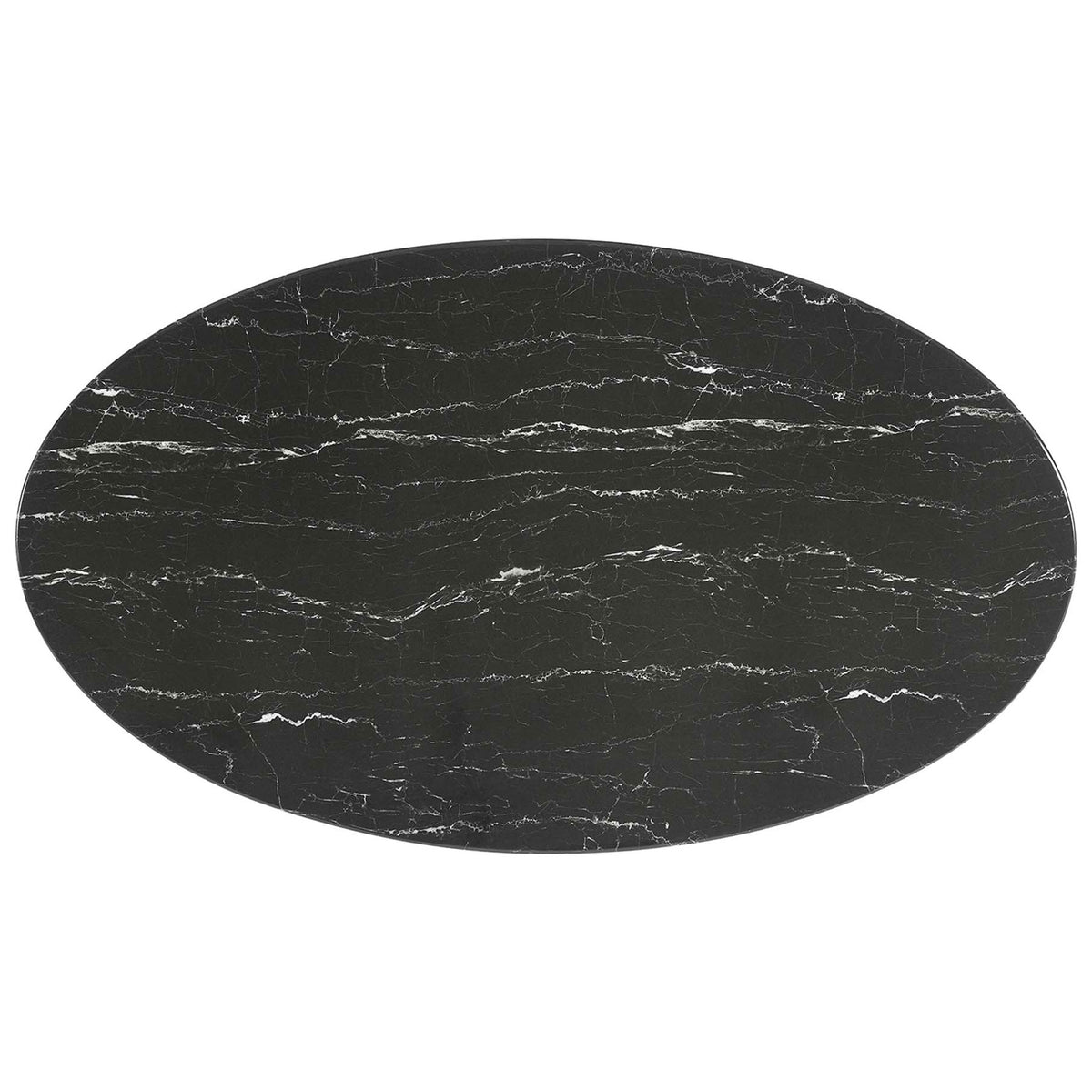 Black faux marble oval tabletop with subtle white veining on the Lippa 54 in. dining table || EEI-5185-WHI-BLK || top_studio