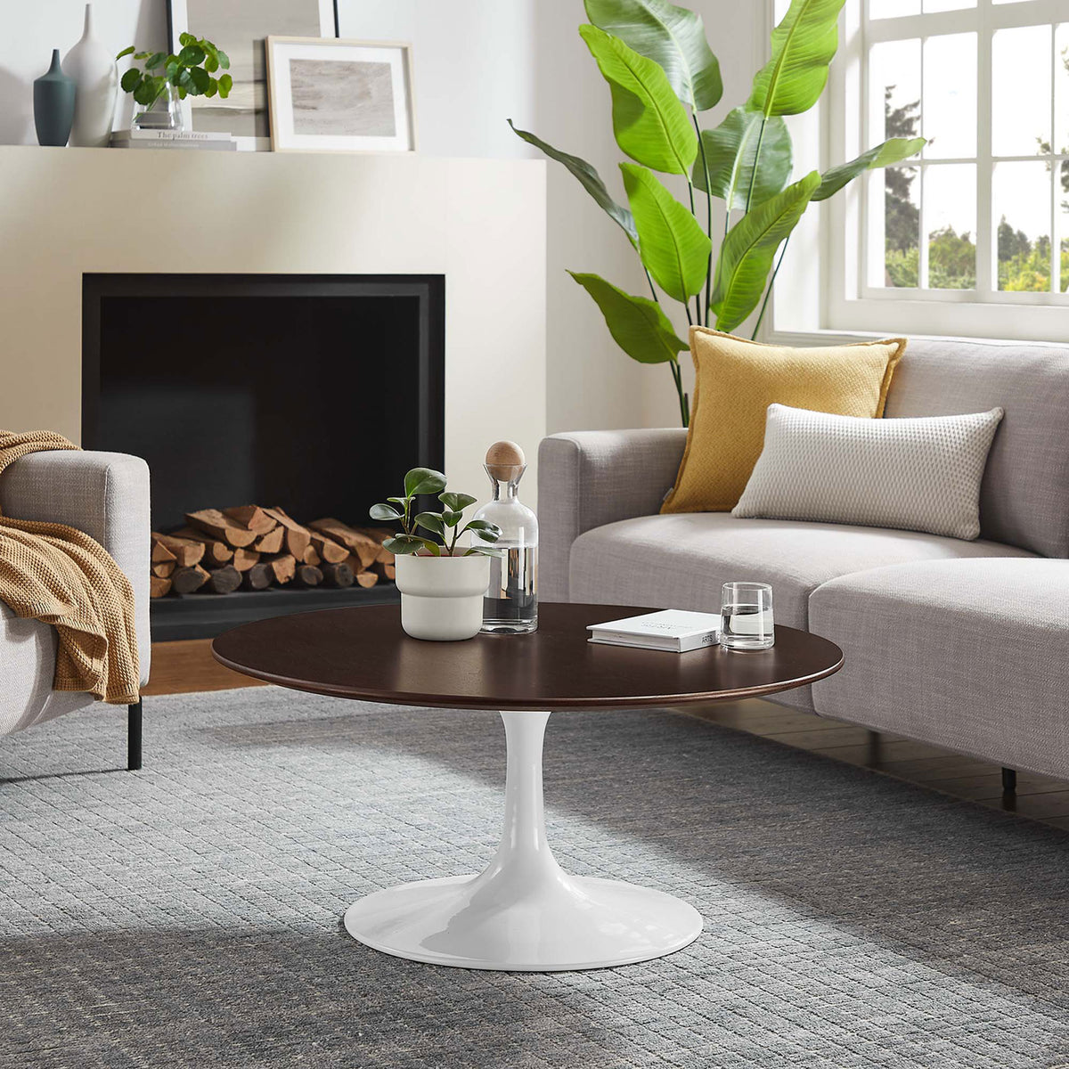 Mid-century modern statement piece anchoring the living room with timeless pedestal design || EEI-5187-WHI-CHE || front_angle_room