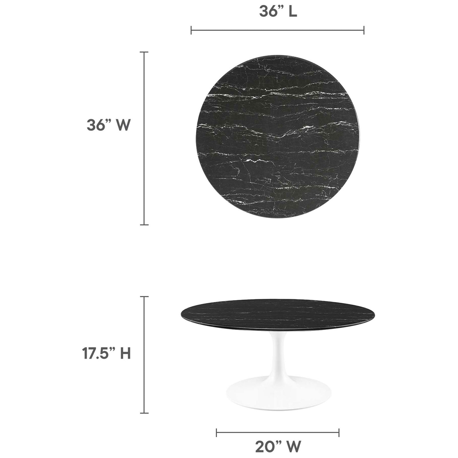 Streamlined round coffee table proportions ideal for modern living rooms || EEI-5191-WHI-BLK || dimension_studio