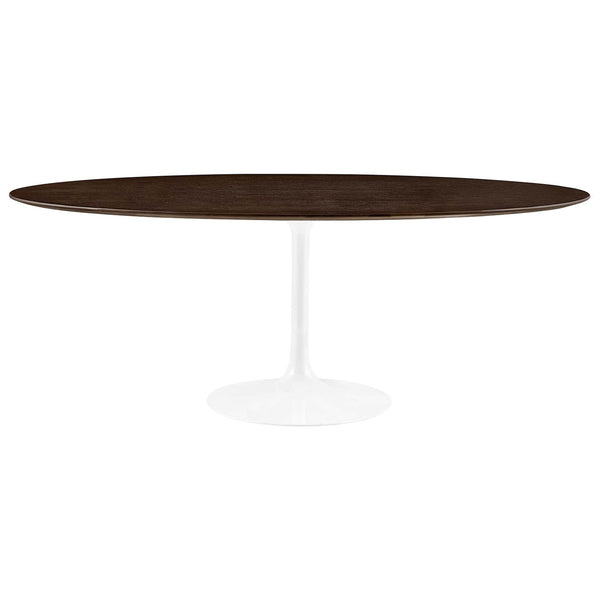 78 inch oval cherry walnut dining table with slim white pedestal base for eight || EEI-5196-WHI-CHE || front_studio