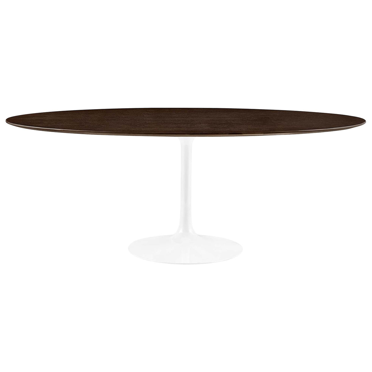 78 inch oval cherry walnut dining table with slim white pedestal base for eight || EEI-5196-WHI-CHE || front_studio