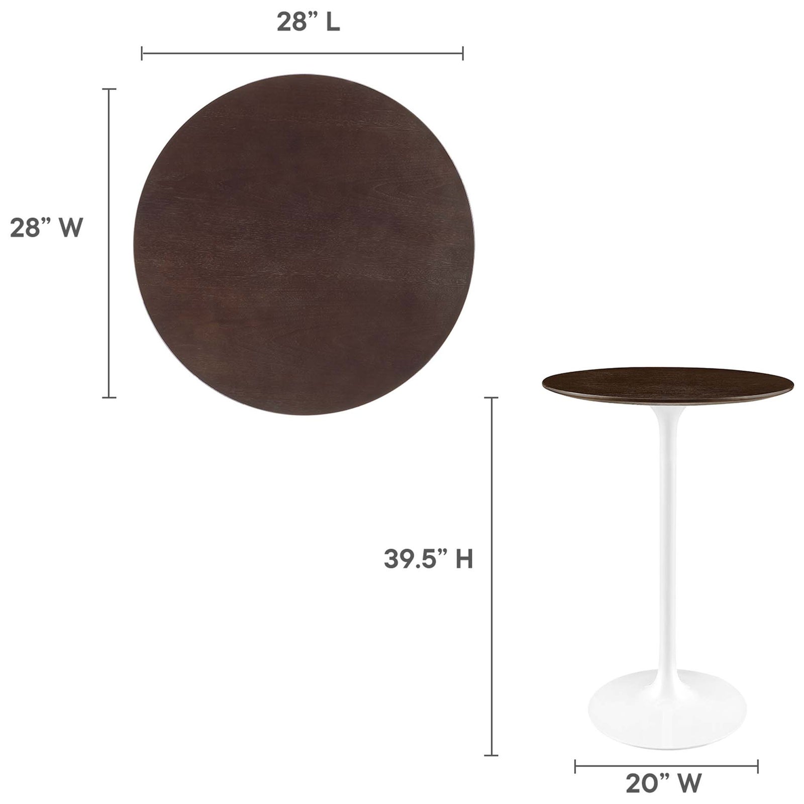 Compact 28-inch round top and bar-height profile fit small spaces || EEI-5199-WHI-CHE || dimension_studio