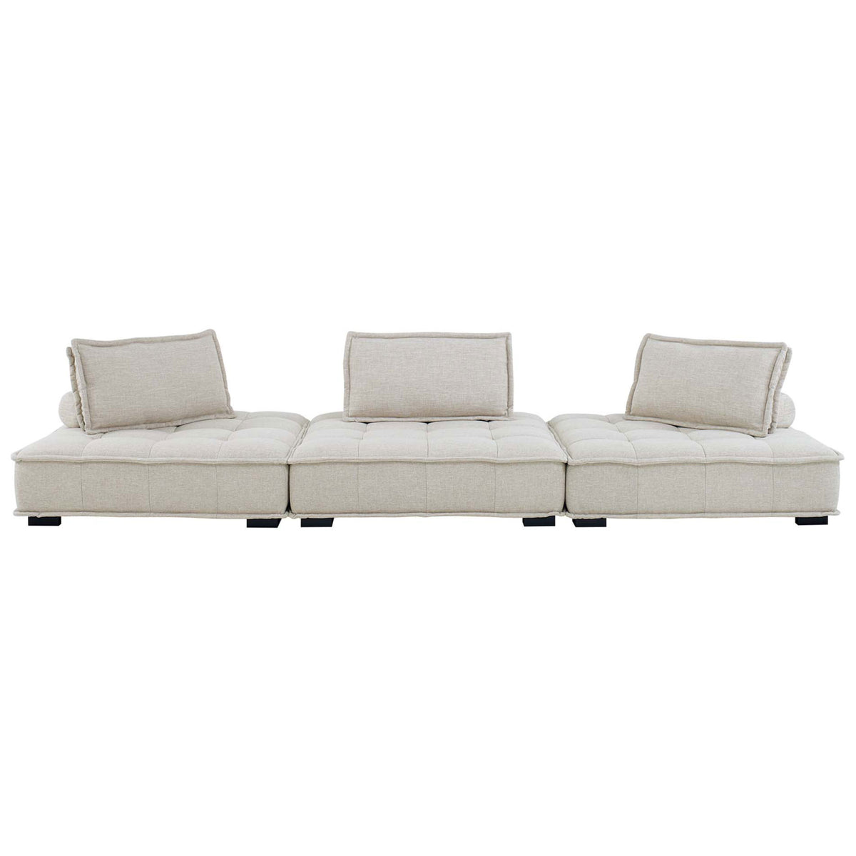 Saunter beige tufted 3-piece sofa with three armless seats, plush back cushions, and low profile silhouette || EEI-5206-BEI || front_studio